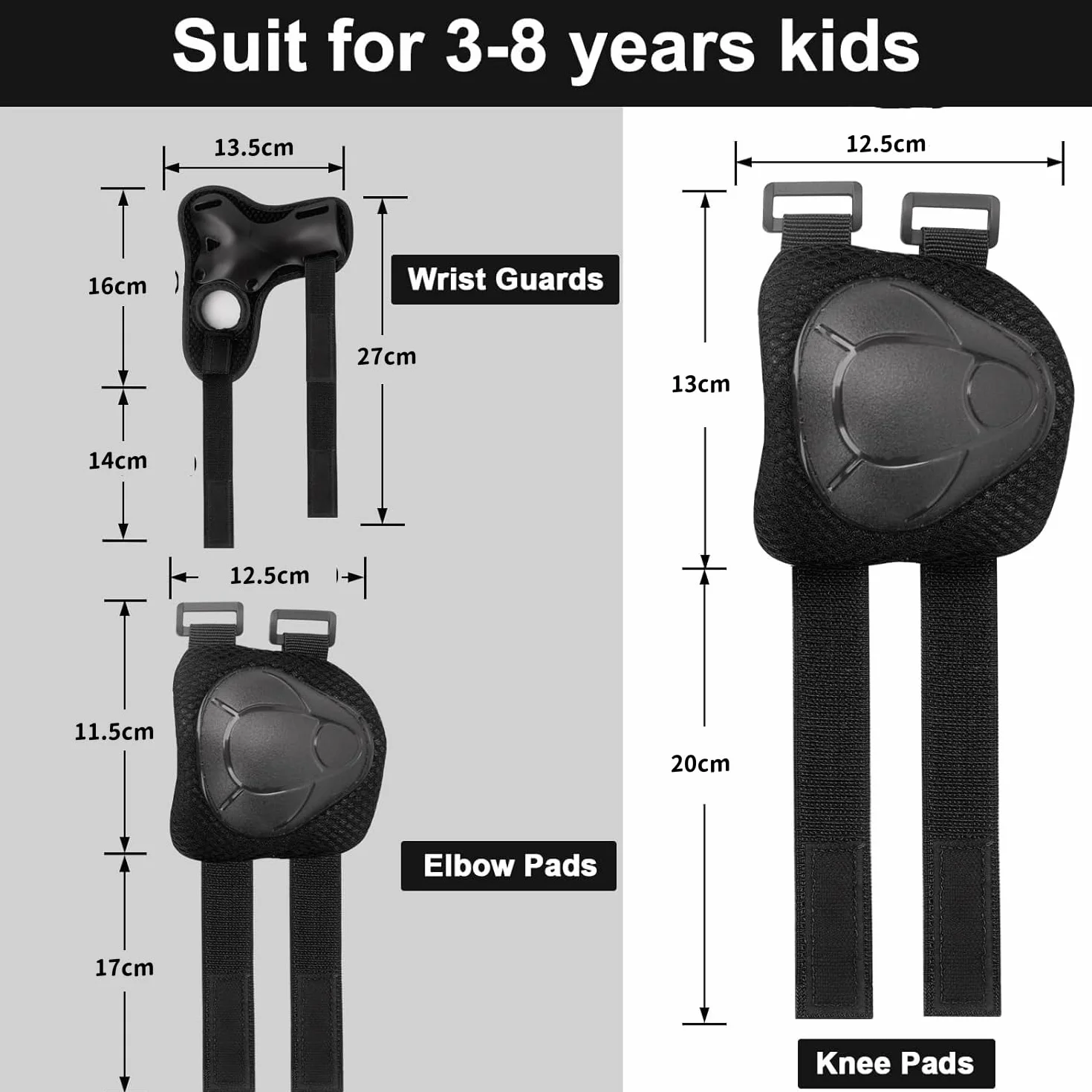 Protection Roller Enfant Rose 6 Pièces Genouillère Sport Fille Adolescents (Noir)