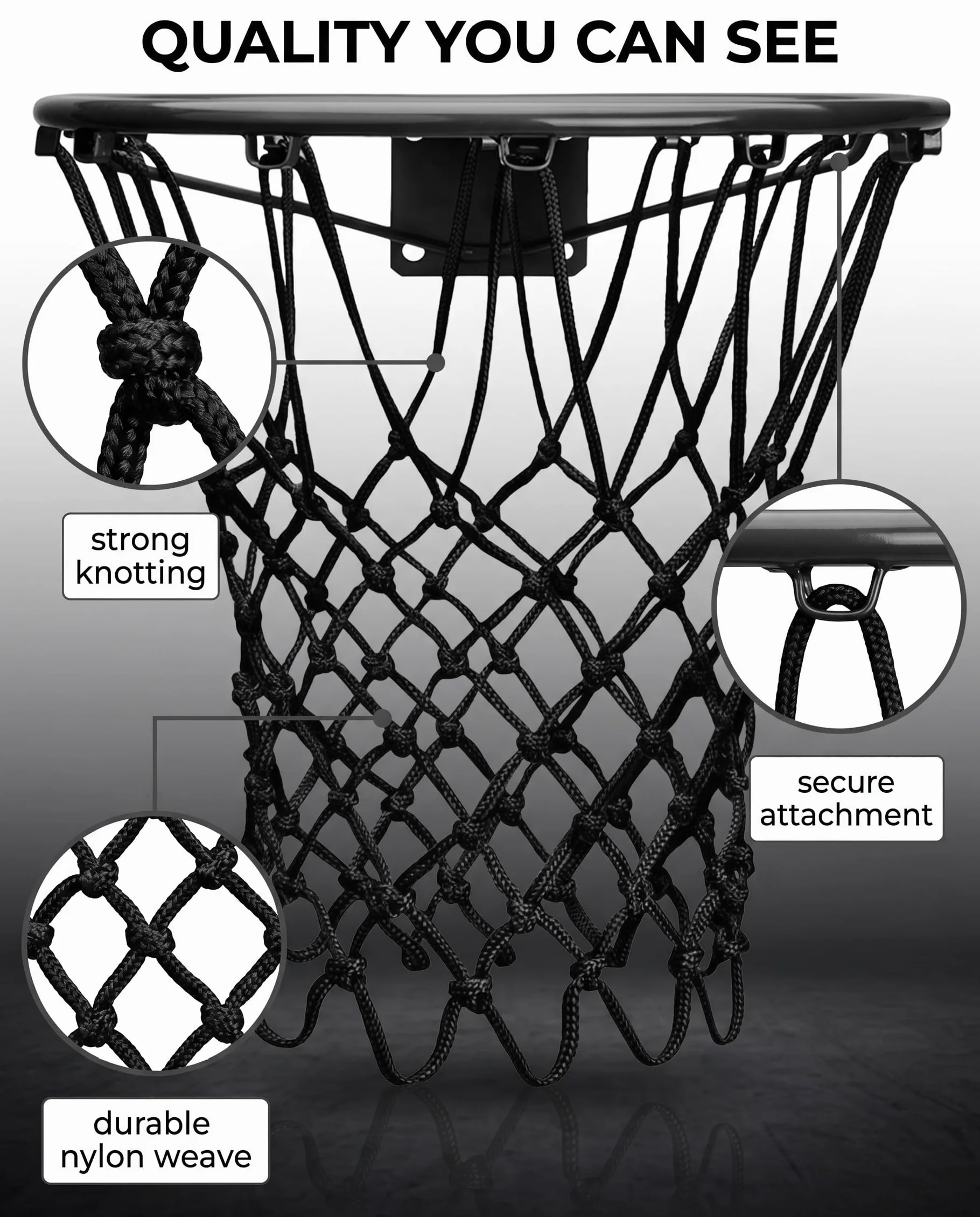 Filet de Basket-Ball de Rechange Résistant, Filet Panier Basket Extérieur Qualité Professionnelle, S'adapte à Jante Standard (Noir)
