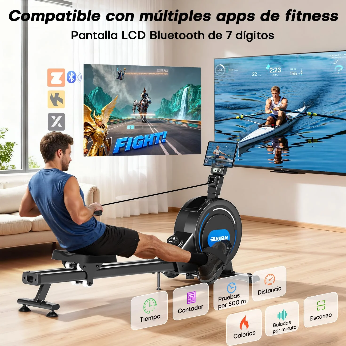 DMASUN Rameur Musculation d'Appartement 16/32 Niveaux Résistance Magnétique Double Rails Capacité 160 kg