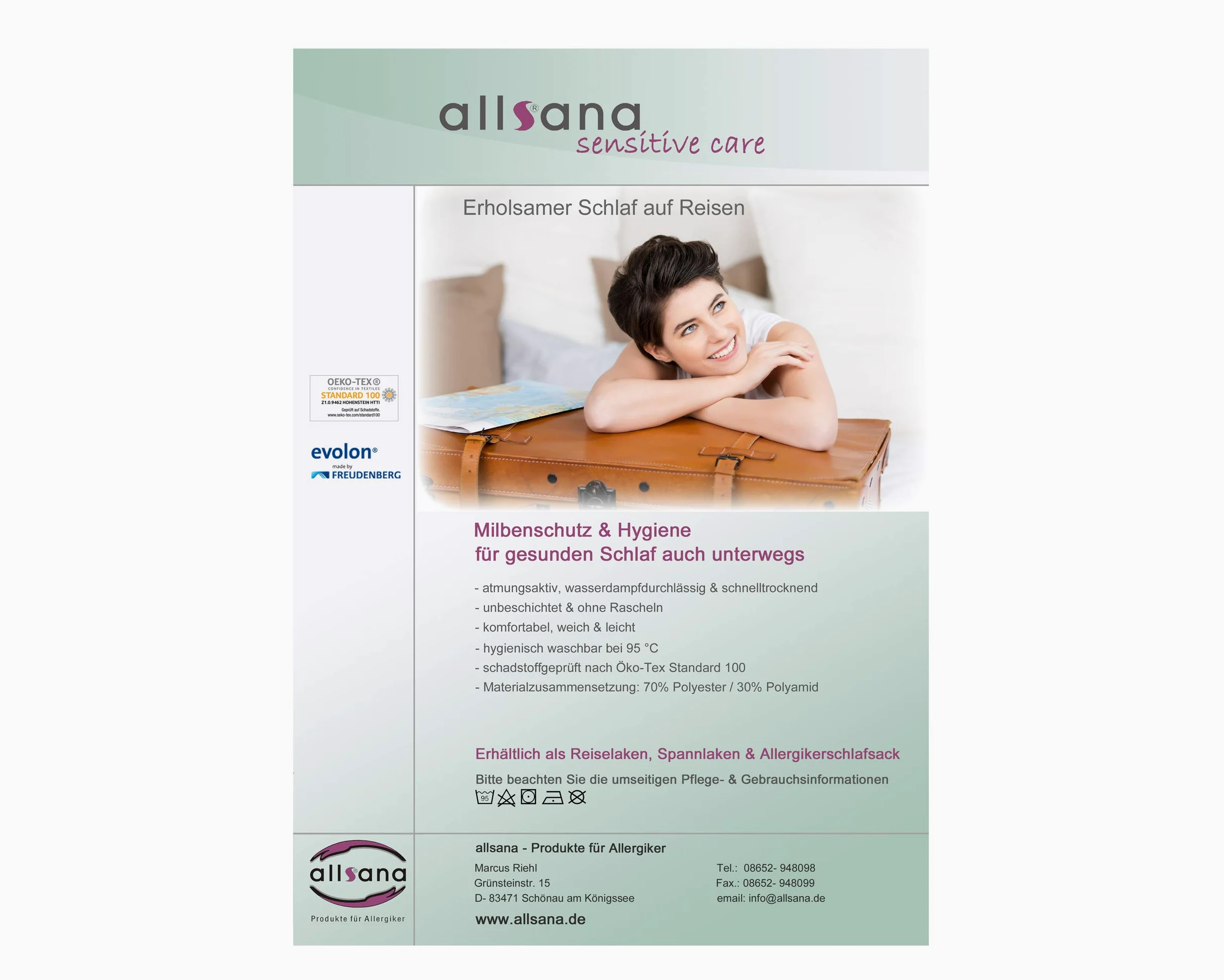 Allsaneo Sac de couchage de qualité supérieure pour personnes allergiques 100 x 220 cm Extra léger et doux, non doublé