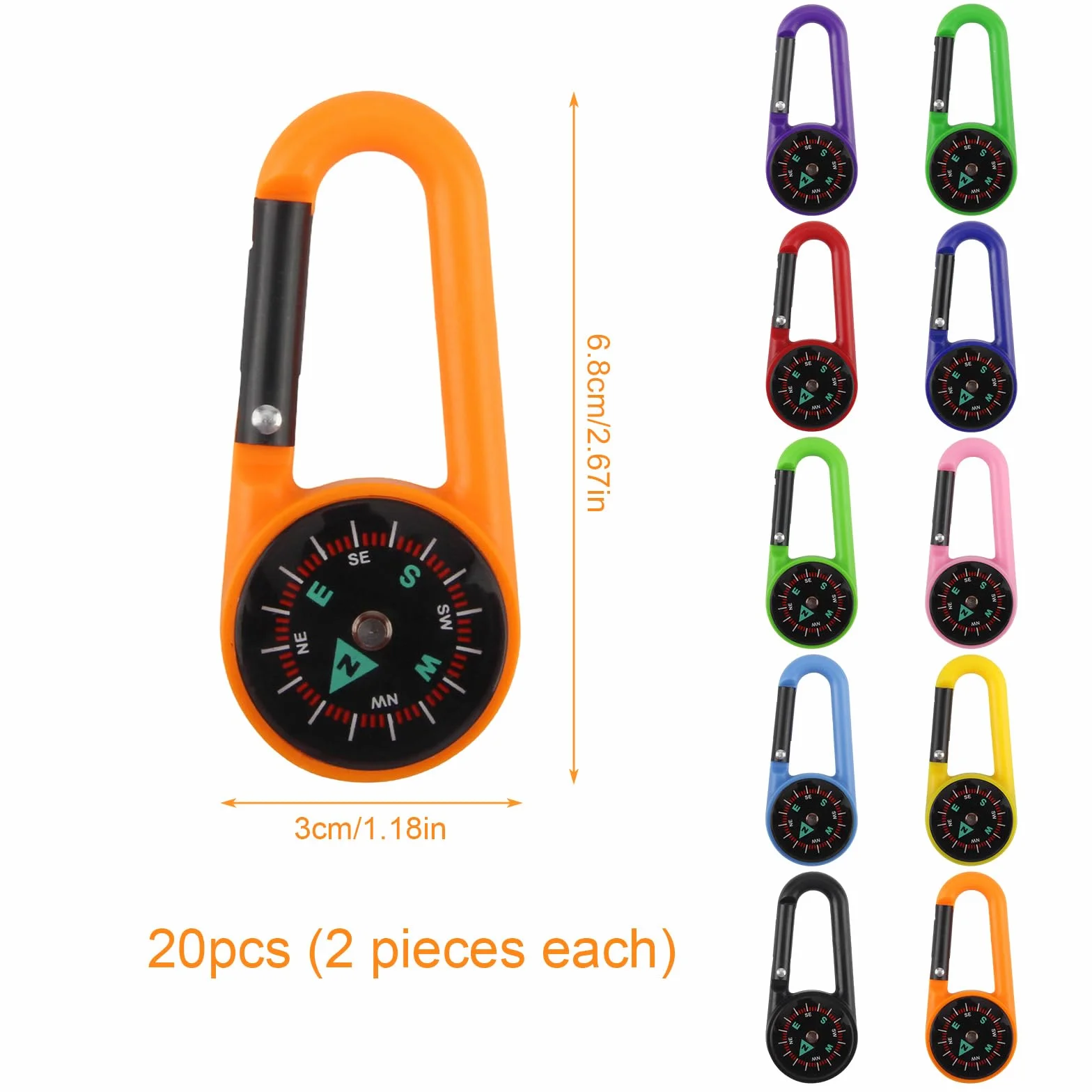 Boussole Randonnée Multifonction 20 Pièces avec Mousqueton Portable pour Extérieur Voyages Camping Navigation