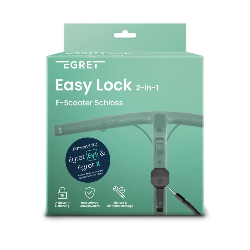 Egret Easy Lock Serrure 2 en 1 pour scooter électrique, 120 cm, avec niveau de sécurité élevé et clé, compatible avec Egret Ey! et X, noir