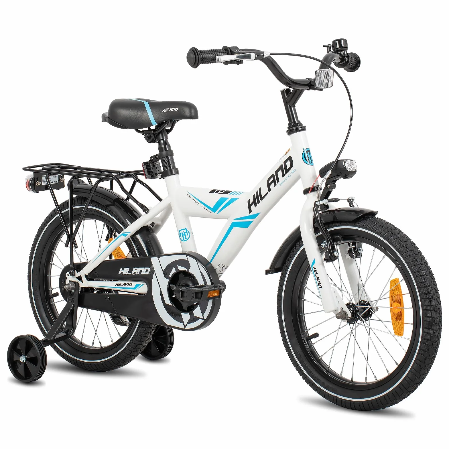 HILAND Sentry Vélo Enfant 16/18 Pouces 4-8 Ans Fille Garçon Frein à Main Rétropédalage Noir Blanc