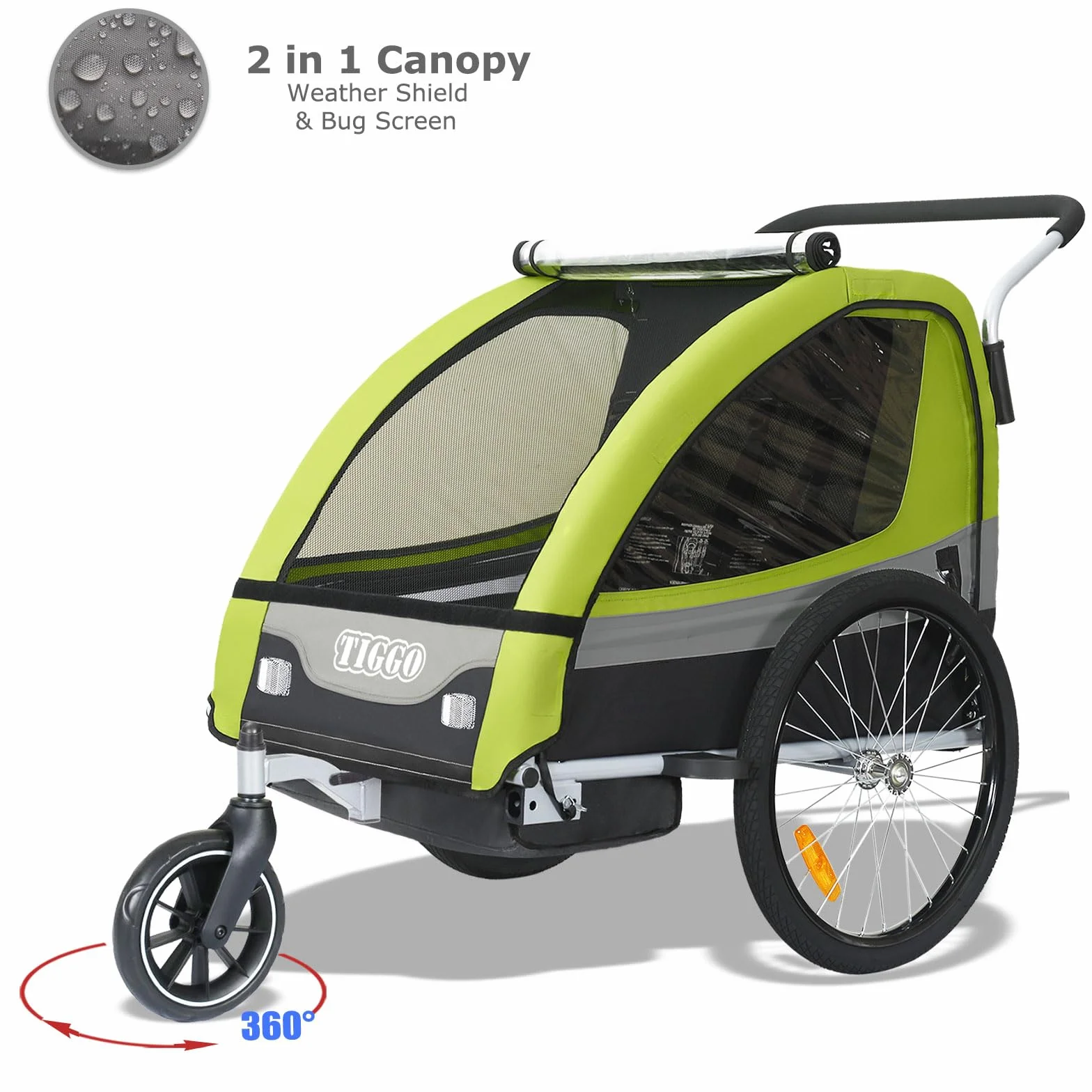 Tiggo T2 Remorque Enfants Vélo 2 en 1 Poussette Jogger Buggy 360° Roue Avant