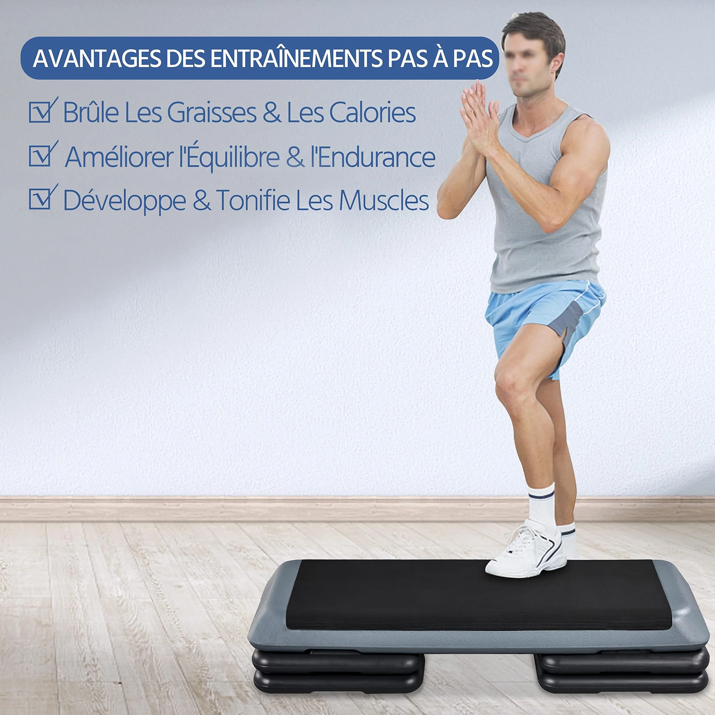 Yaheetech Stepper d'Aérobic Step Fitness 110 x 43 cm Hauteur Réglable 3 Niveaux 11cm/16cm/21cm Charge Max. 250kg