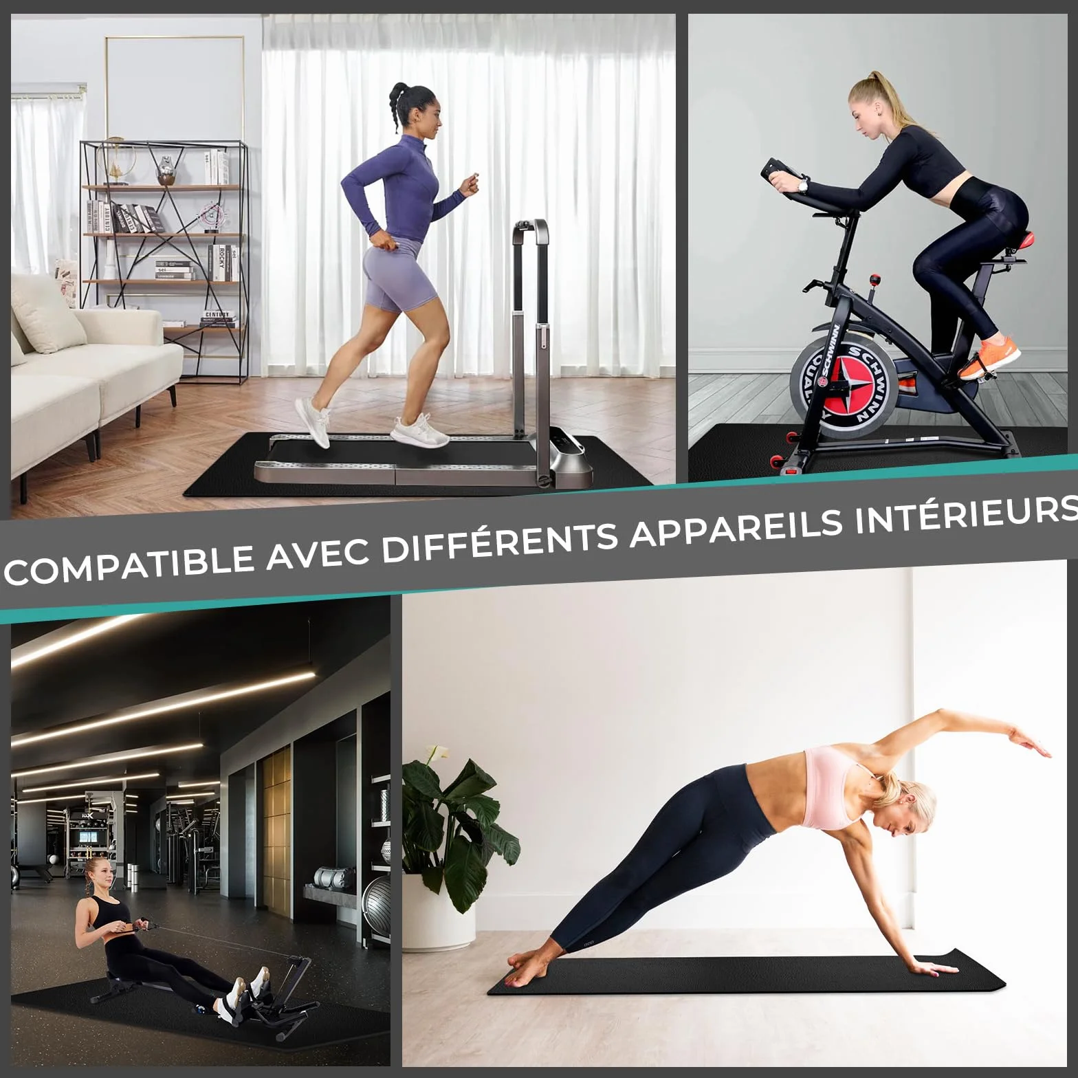 Tapis Home Trainer 6mm PVC Protection Équipement Fitness 28x70cm 2pcs