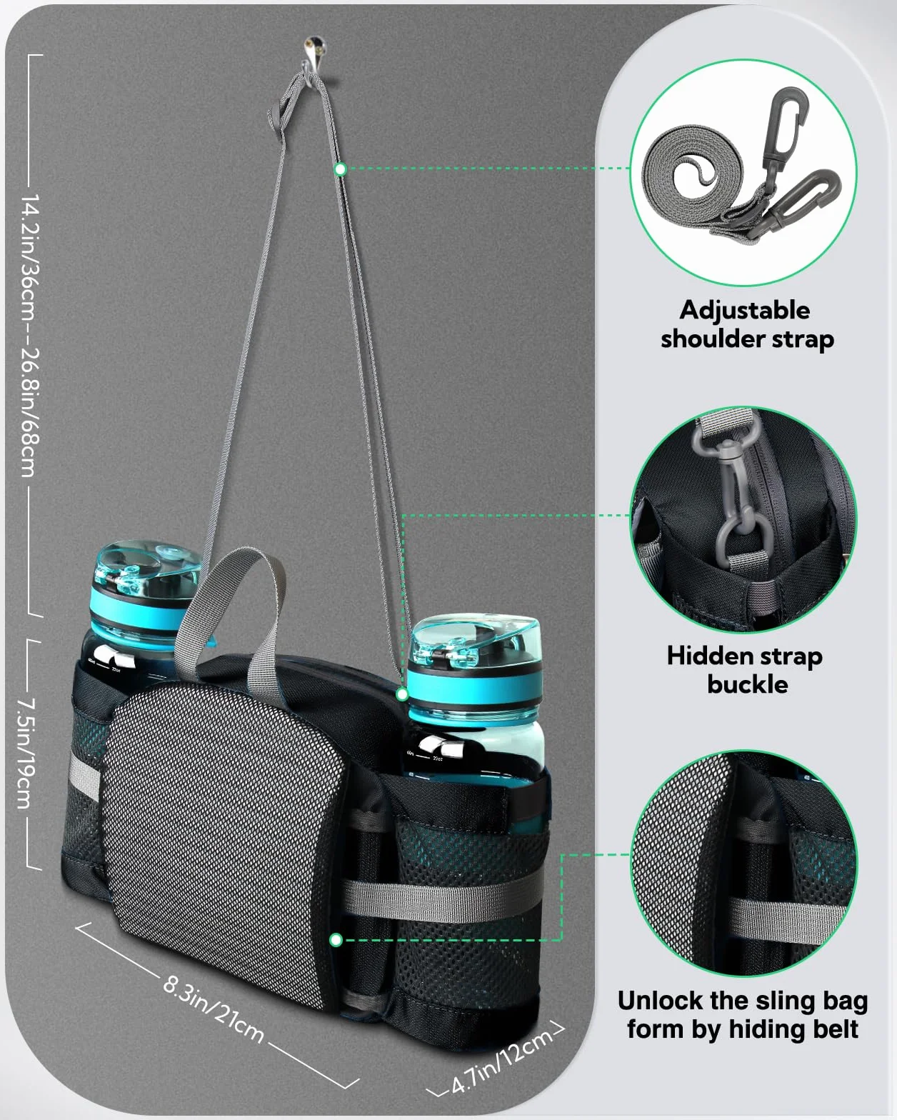 Waterfly Sac Banane Porte Bouteille Sac Ceinture Banane Homme Femme pour Sport Voyage Randonnée Cyclisme