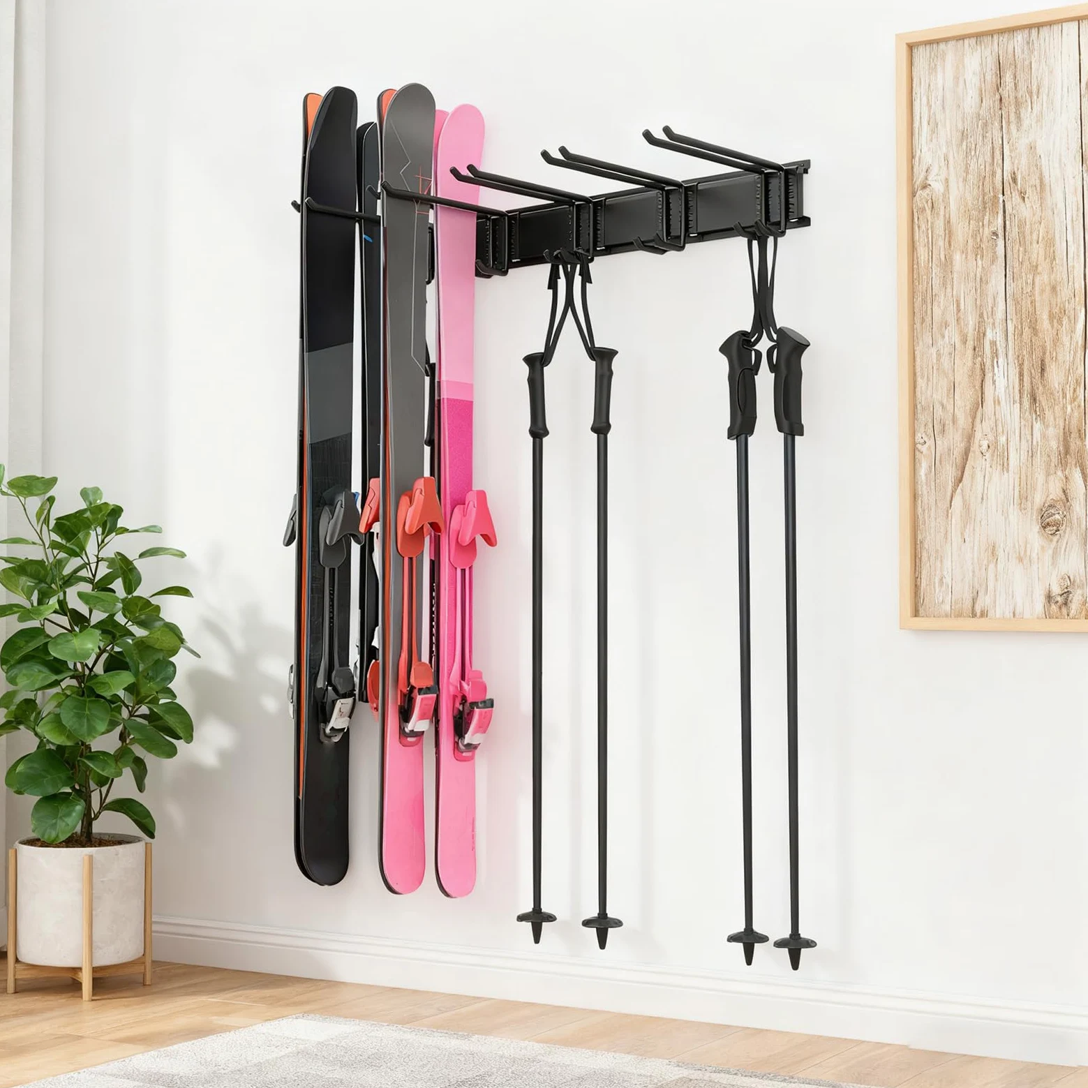 Support mural pour skis de garage - Avec 6 crochets, robuste et | antidérapant, support de snowboard - Pour équipement d'hiver, accessoires de sport, maison, cave, abri de jardin