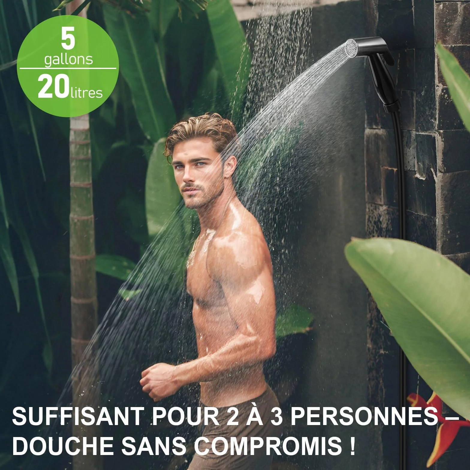 Douche Solaire Camping Portable 20L avec Pompe à Pied et Tuyau 2m - Sac de Douche Extérieur Pliable