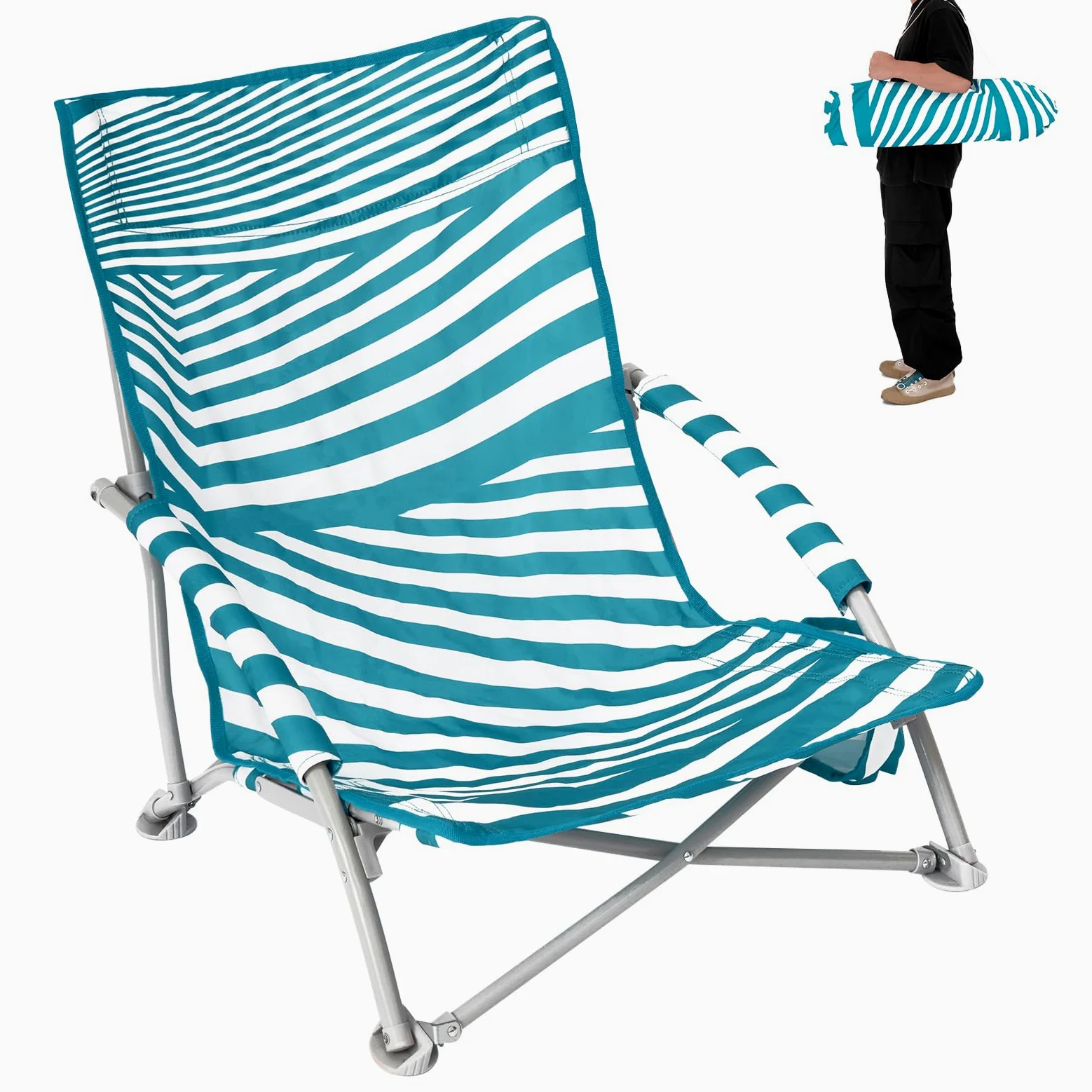#WEJOY Chaises de Plage Basses pour Adultes - Chaise de Plage légère avec Porte-gobelet - Chaise de Plage Portable Robuste avec Sac de Transport pour extérieur, pelouse, Camping, Voyage, Pique-Nique,