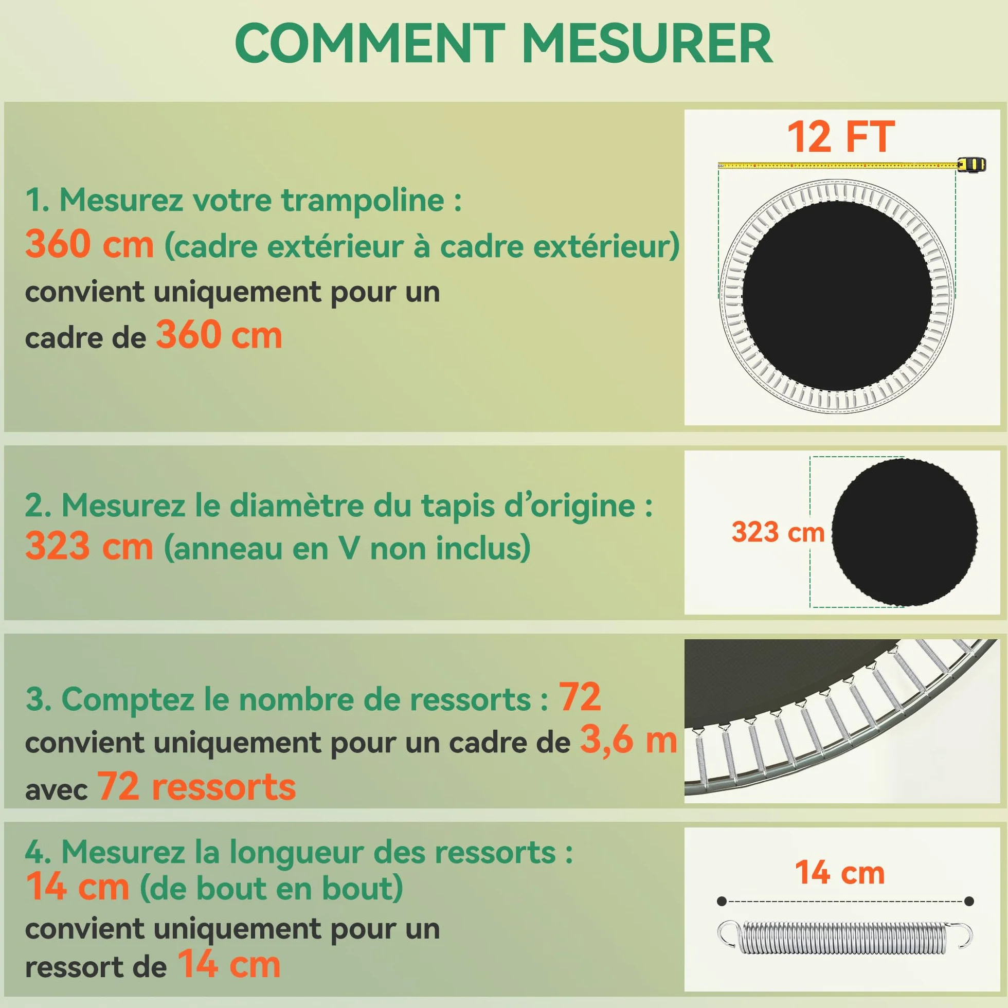 SPORTNOW Tapis de Rechange pour Trampoline avec Outil de Traction à Ressort et Crochets en V