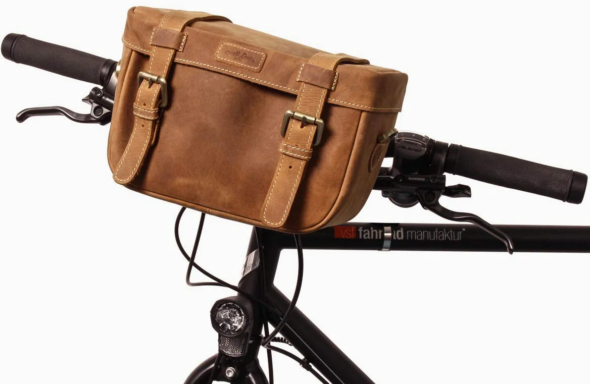 Gusti Sac de Guidon Cuir de vélo - Rene P. Sac à bandoulière Sac de vélo avec Porte Sac en Cuir Brun
