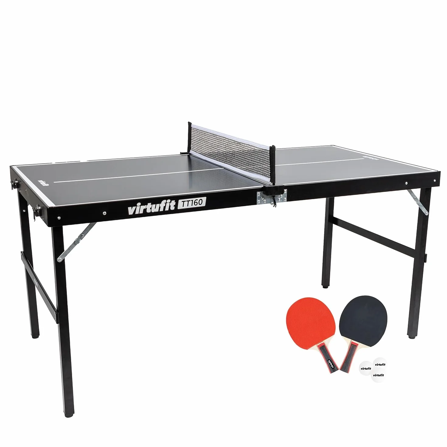 VirtuFit Mini Table de Ping-Pong TT160 - Avec 2 raquettes et 3 balles - Table de ping-pong - Filet inclus