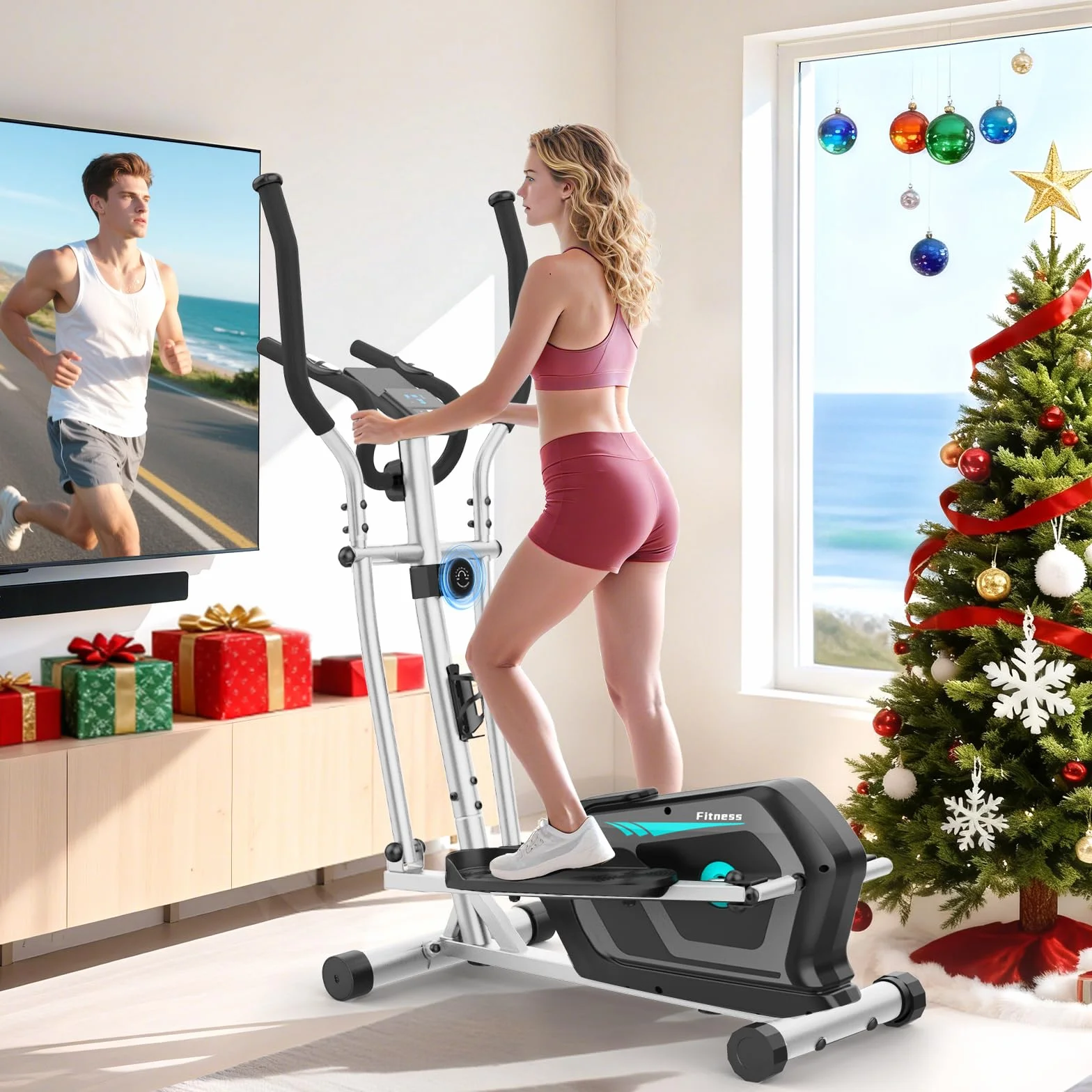 Vélo elliptique magnétique 16 niveaux de résistance Bluetooth App pulse rate grips LCD monitor capacité max 130 kg