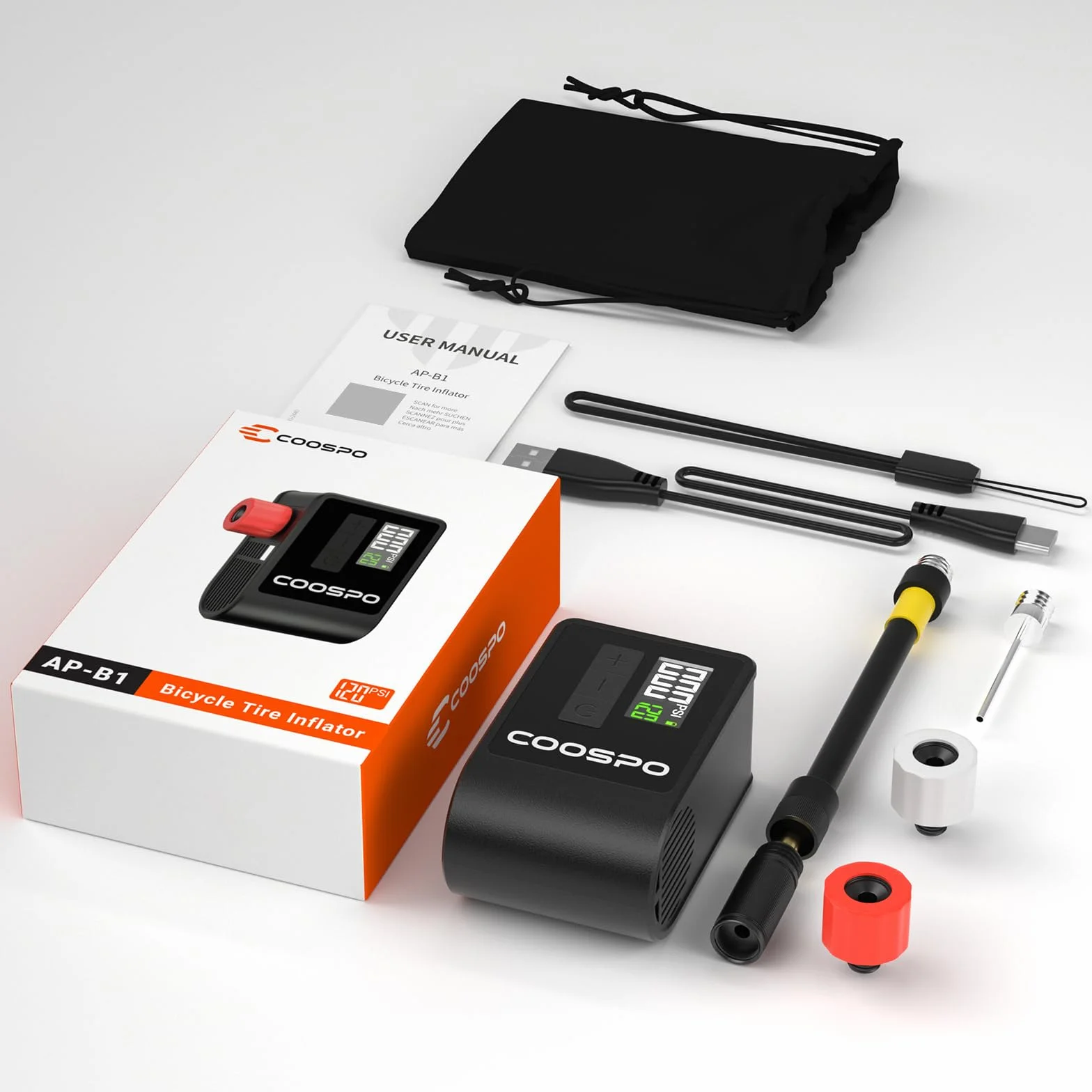 CooSpo Pompe à Velo Electrique, Mini Pompe Portable, Max 120 PSI avec Valves Presta Schrader
