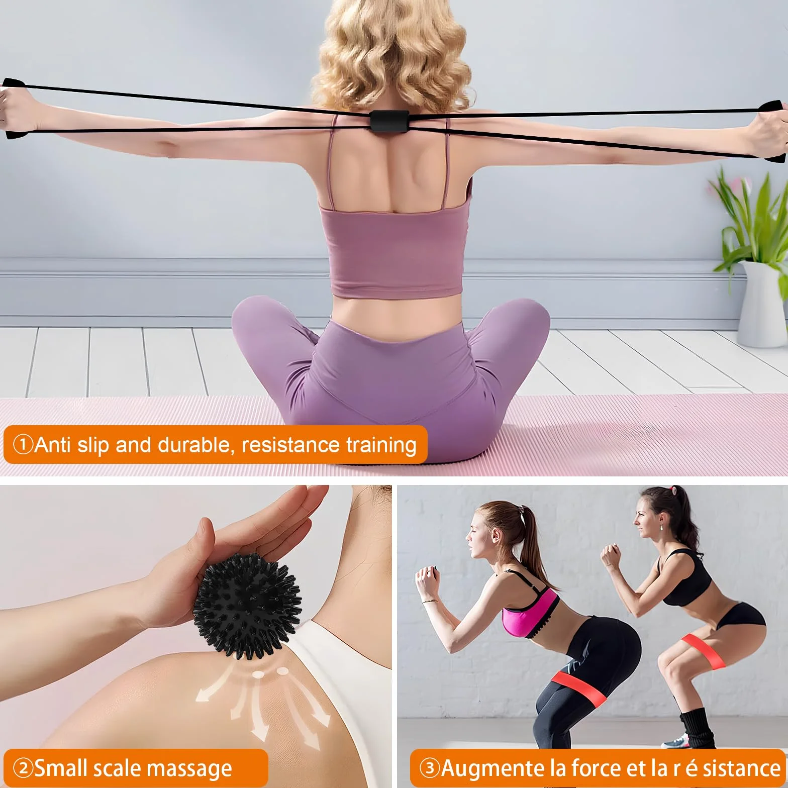 Rouleau de Massage 7 en 1 Foam Roller Kit avec Bâton, Boule de Fascia, Tendeur et Bandes de Résistance