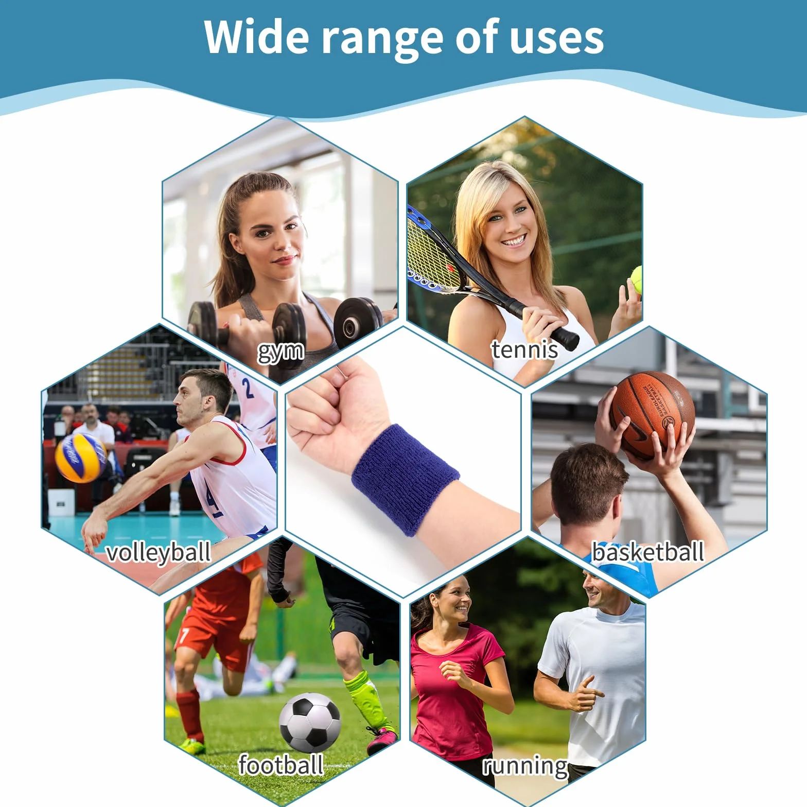 Bandeau Poignet Sport 12 Pièces Poignet Eponge Absorbant La Transpiration Hommes Femmes Bracelets Tennis Coton Football Tennis