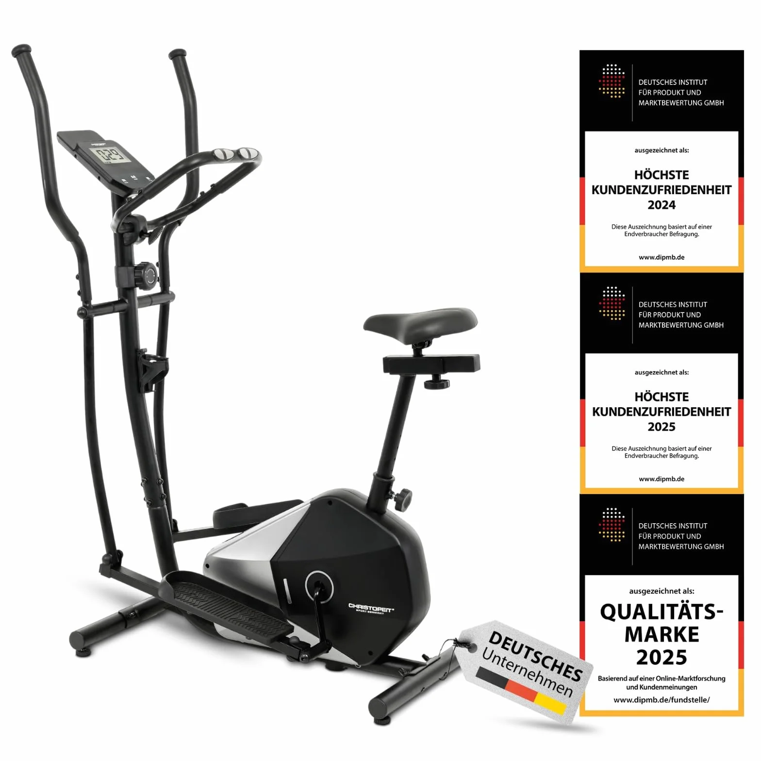 Christopeit Vélo elliptique CT 6 2 en 1 frein magnétique 7kg 8 niveaux résistance capteurs pouls support tablette