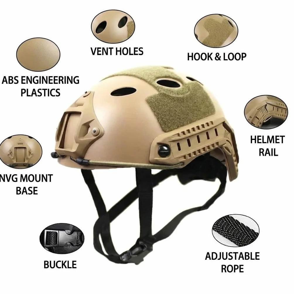 Casque Militaire Tactique Fast PJ Paintball Airsoft avec Support NVG et Rail Latéral
