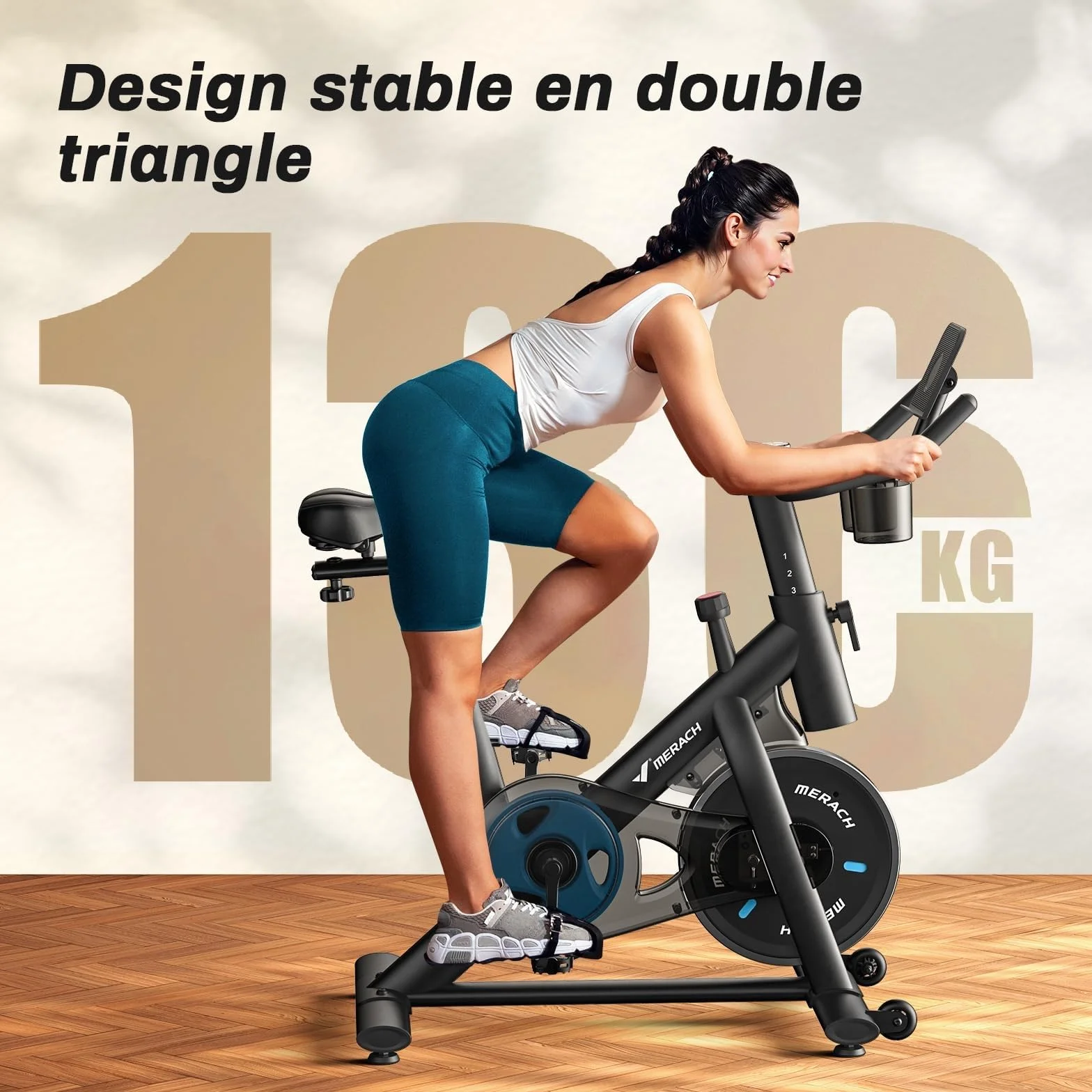 MERACH Vélo d'Appartement Fitness Intérieur Silencieux Résistance Réglable Écran LCD Capacité 136KG