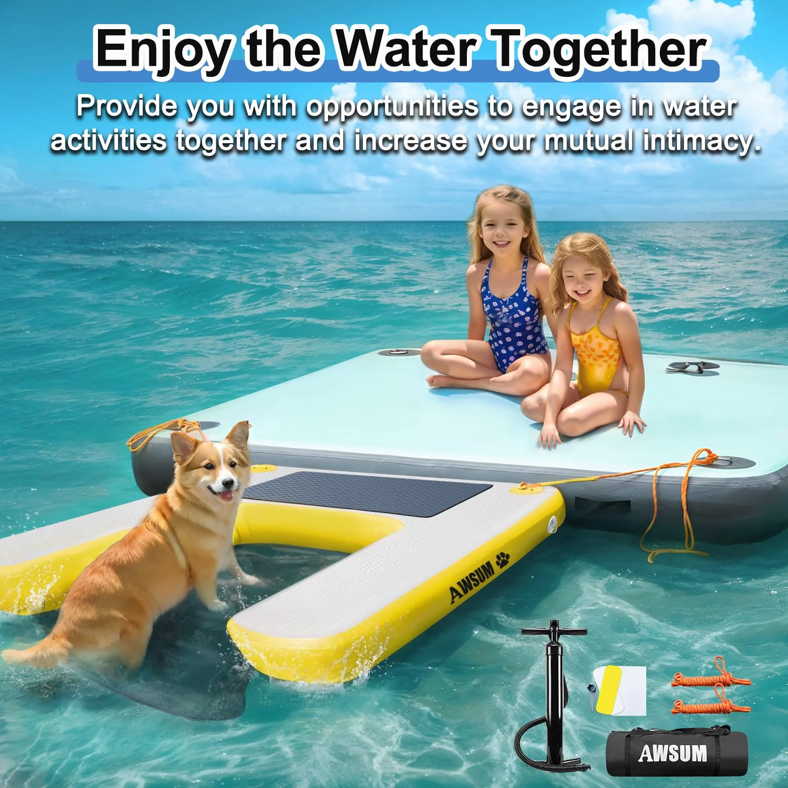 AWSUM Rampe d'eau Gonflable pour Chien 150x100x15cm avec Tapis antidérapant Piscine Lacs