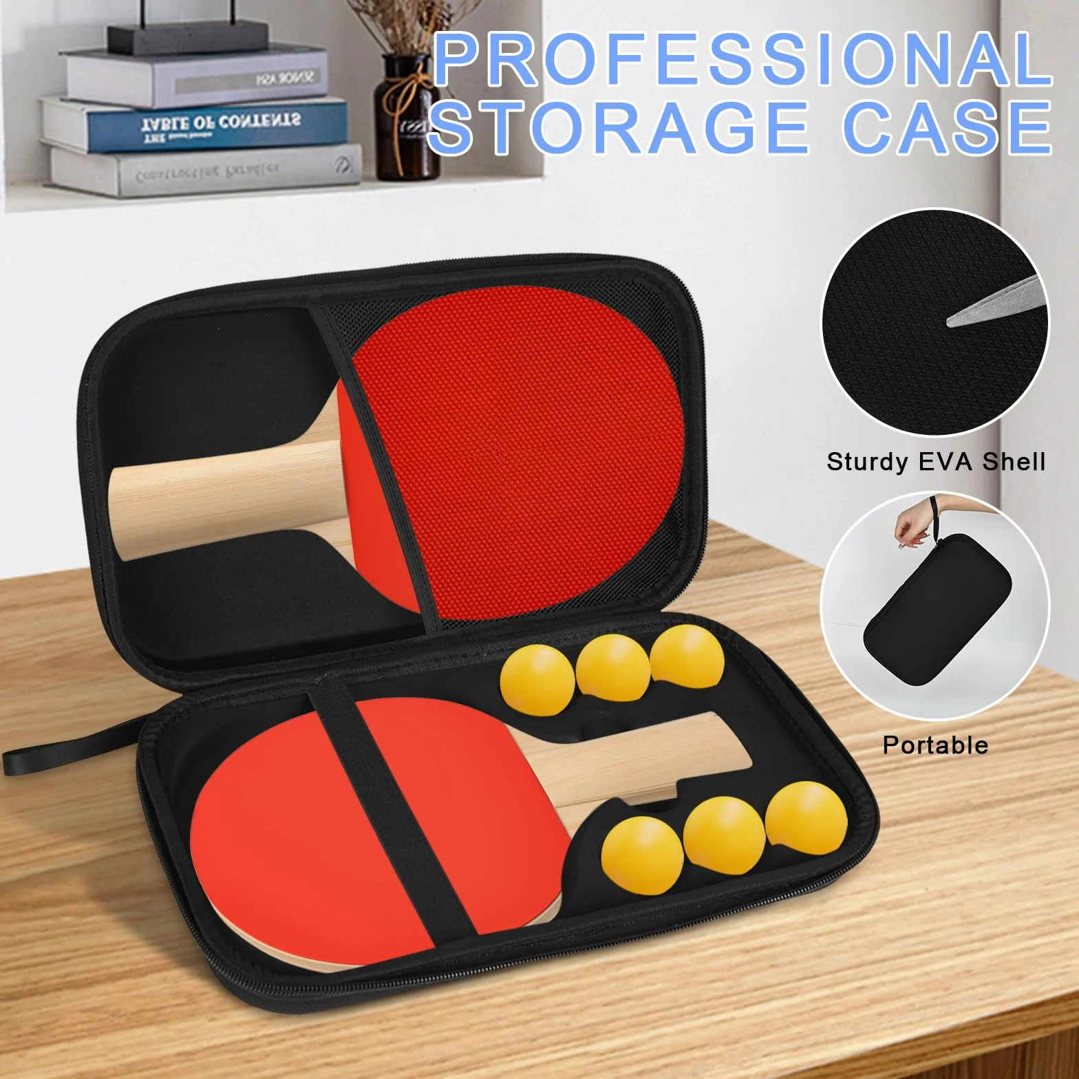 Housse Raquette Ping Pong, Pochette avec Rangement Balles pour 1 Pagaie et 6 Balles