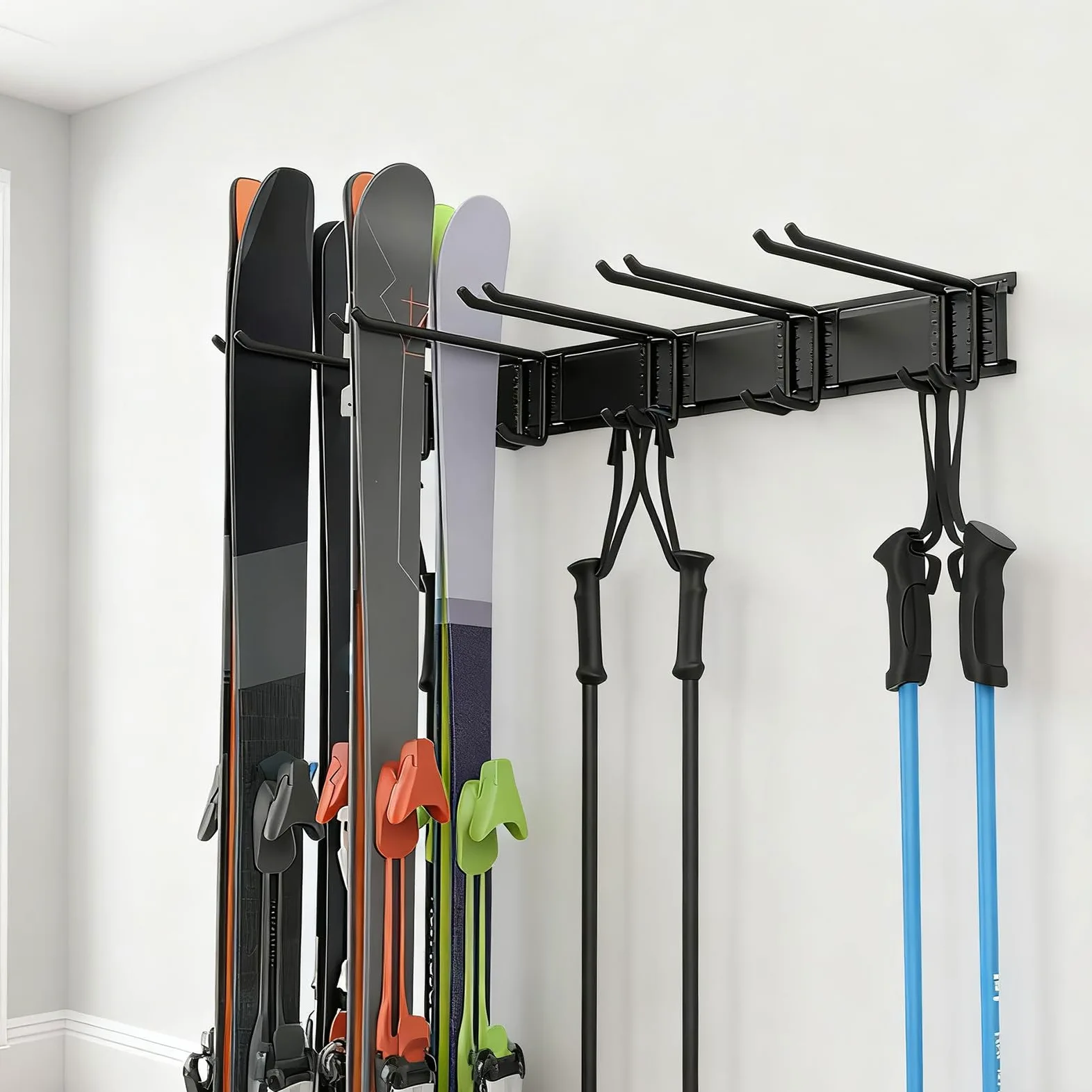 Support mural pour skis de garage - Avec 6 crochets, robuste et | antidérapant, support de snowboard - Pour équipement d'hiver, accessoires de sport, maison, cave, abri de jardin