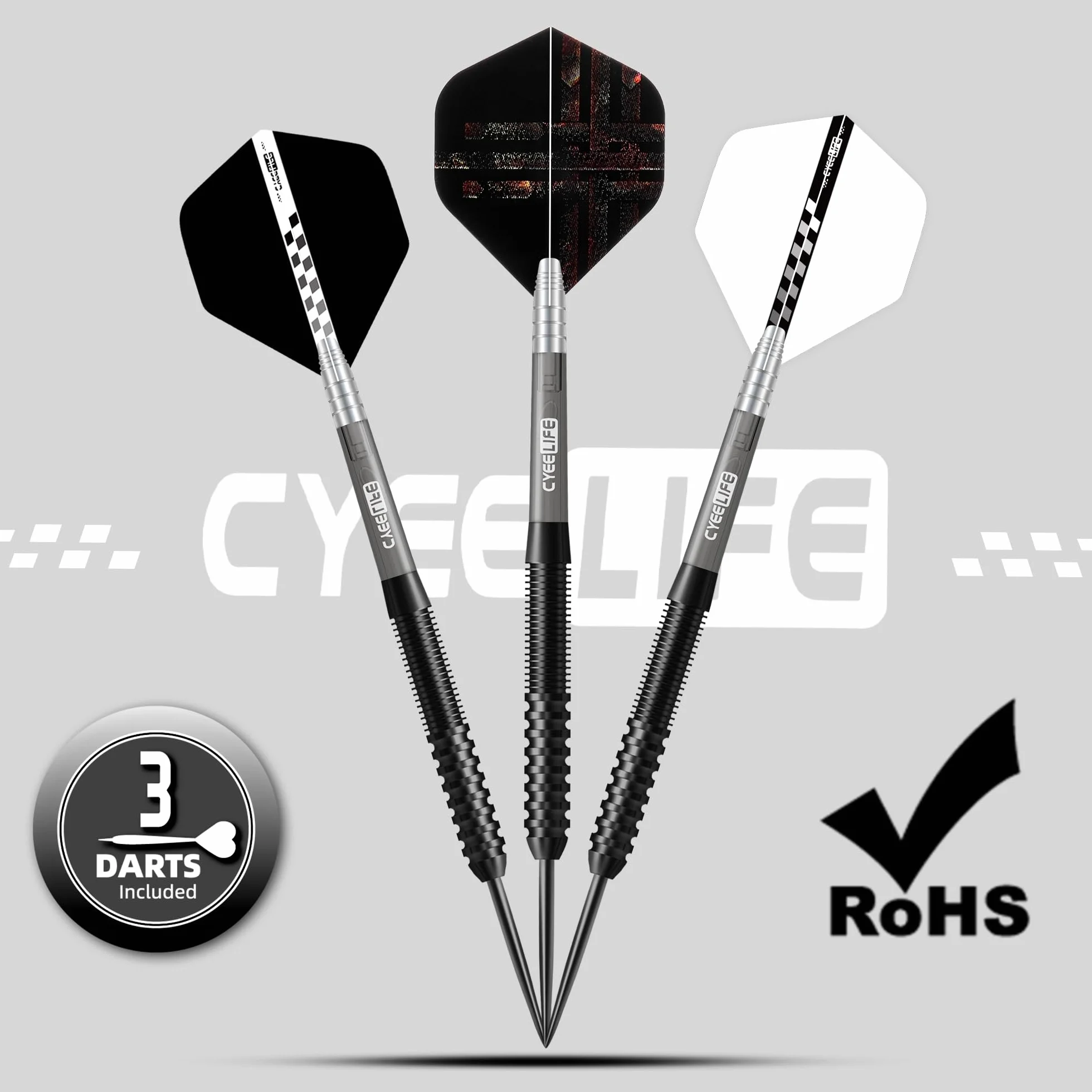 CyeeLife Lot de fléchettes professionnelles en tungstène 23 g avec pointe métal (Noir)