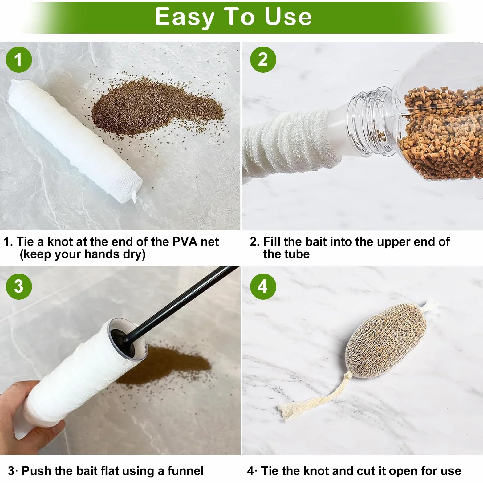 Filet de pêche en PVA - 10 m de long - 25 mm de large - Maille PVA - Fonte rapide - Accessoire pour appâts à la carpe