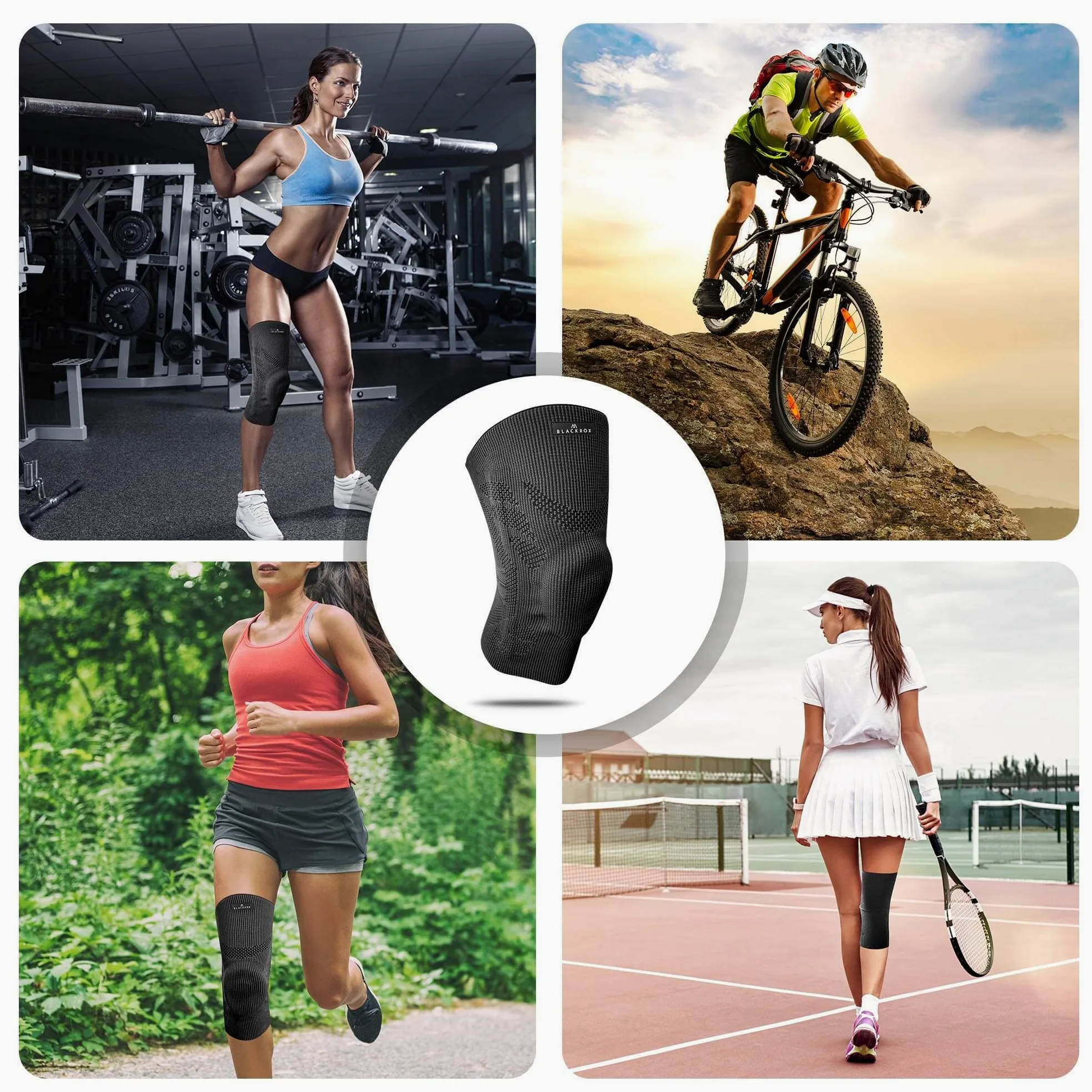 BLACKROX Tuyanim Sport Kraftsport Femme Homme Bague en Silicone Léger Patella Gel Rembourré Ressort Stabilisateurs Volley-ball Football Running Genouillères Compression Hommes Femmes