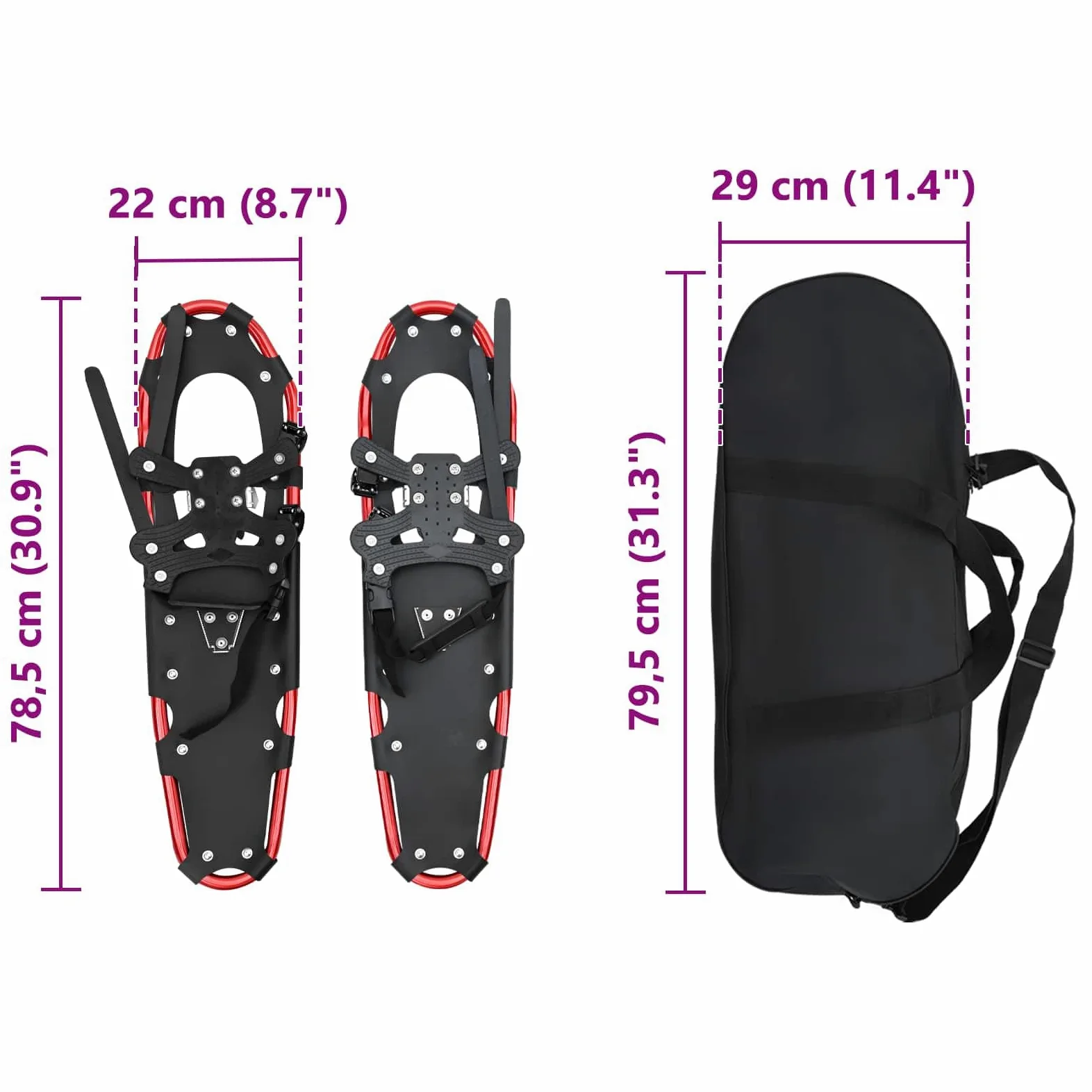 Raquettes à Neige 3 en 1 Argent et Noir 53,5 x 21 cm, Cadre en Aluminium et Plateau HDPE, avec bâtons de randonnée Ajustables et Sac de Transport, pour Chaussures Taille 38 à 48