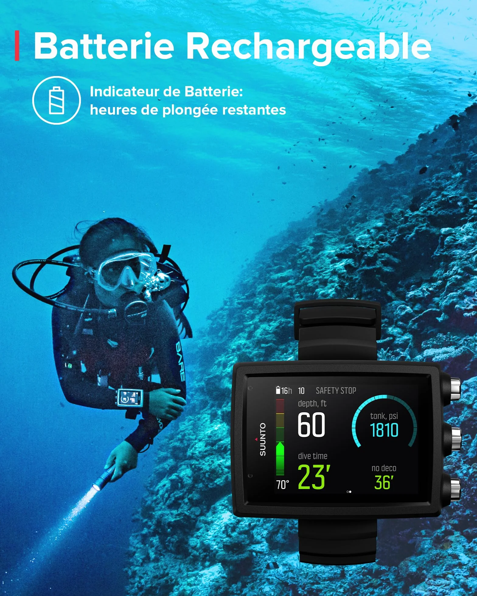 SUUNTO EON CORE Montre de Plongée Numérique Écran Couleur 80m Ordinateur Sous-Marine