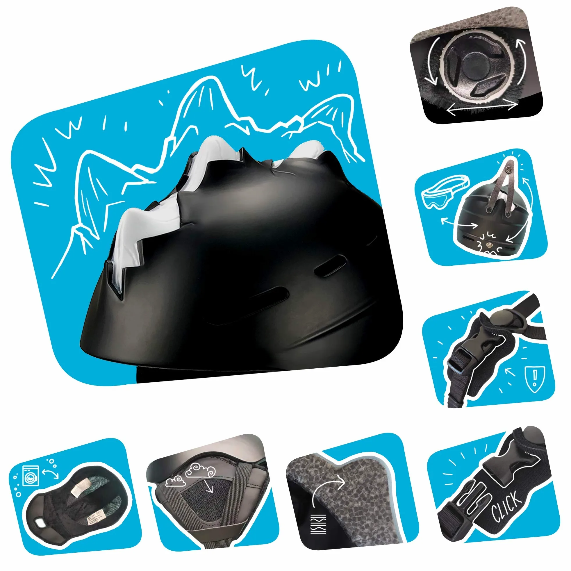 Crazy Safety Bone Spike Casque de Ski pour Enfants, Adolescents, Hommes et Femmes | Design Unique | Utilisation pour Snowboard et Ski | Certifié CE EN1077 | Deux Tailles | Cordon à Lunettes