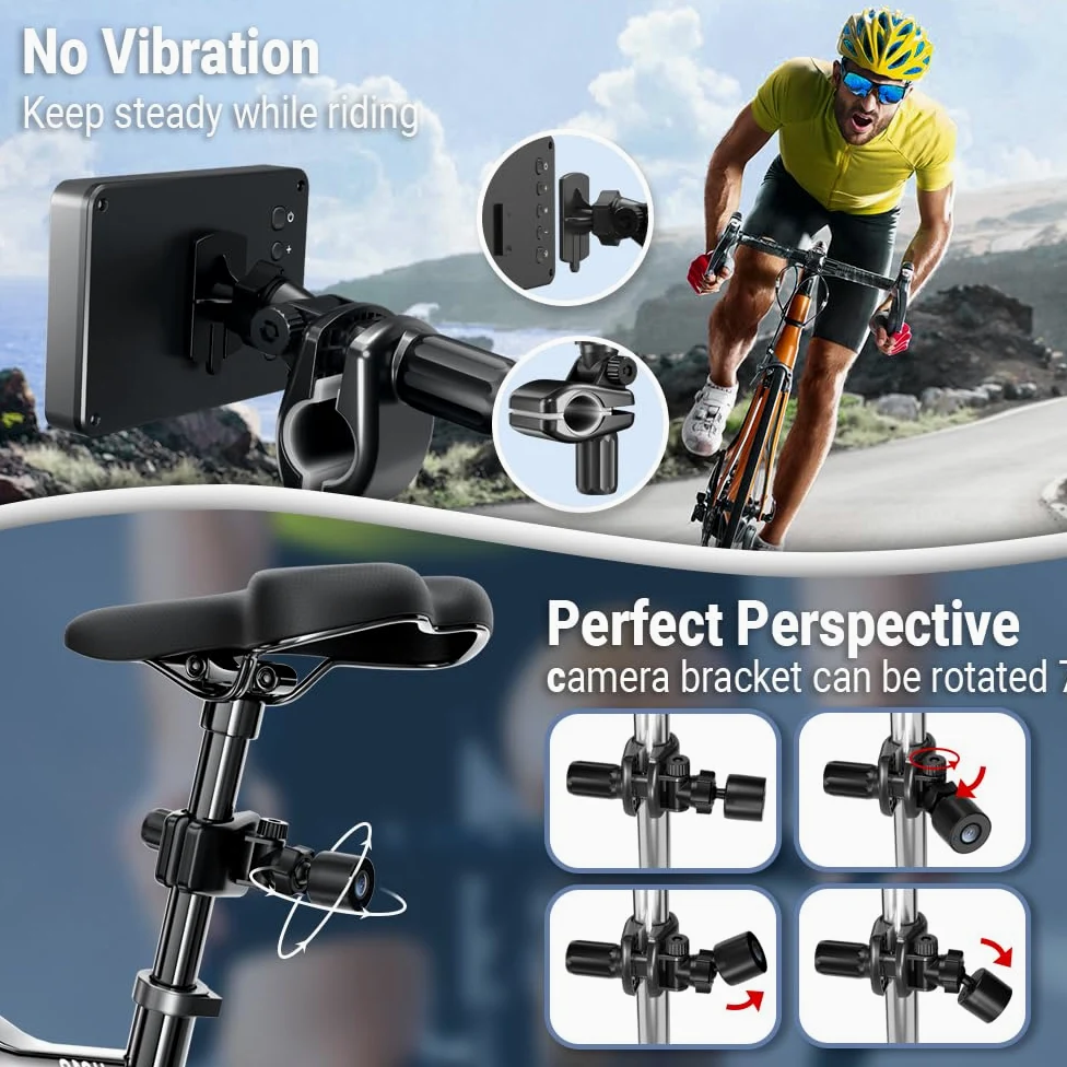 FEISIKE Rétroviseur de guidon de vélo, caméra de recul avec fonction de vision nocturne HD de 10,9 cm, grand angle de vue de 145°, support rotatif réglable, compatible avec vélo, montagne, vélo de