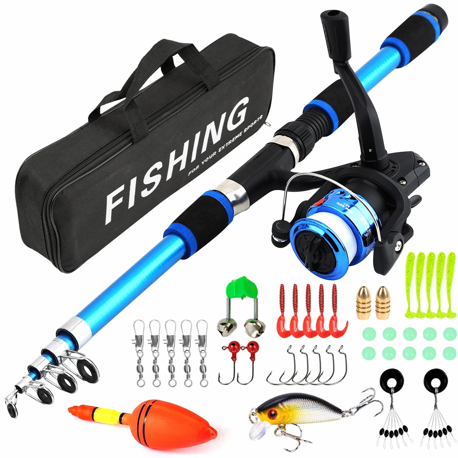 Kit De Pêche pour Enfants Canne À Pêche Télescopique 2,1 M avec Moulinet Et Leurres