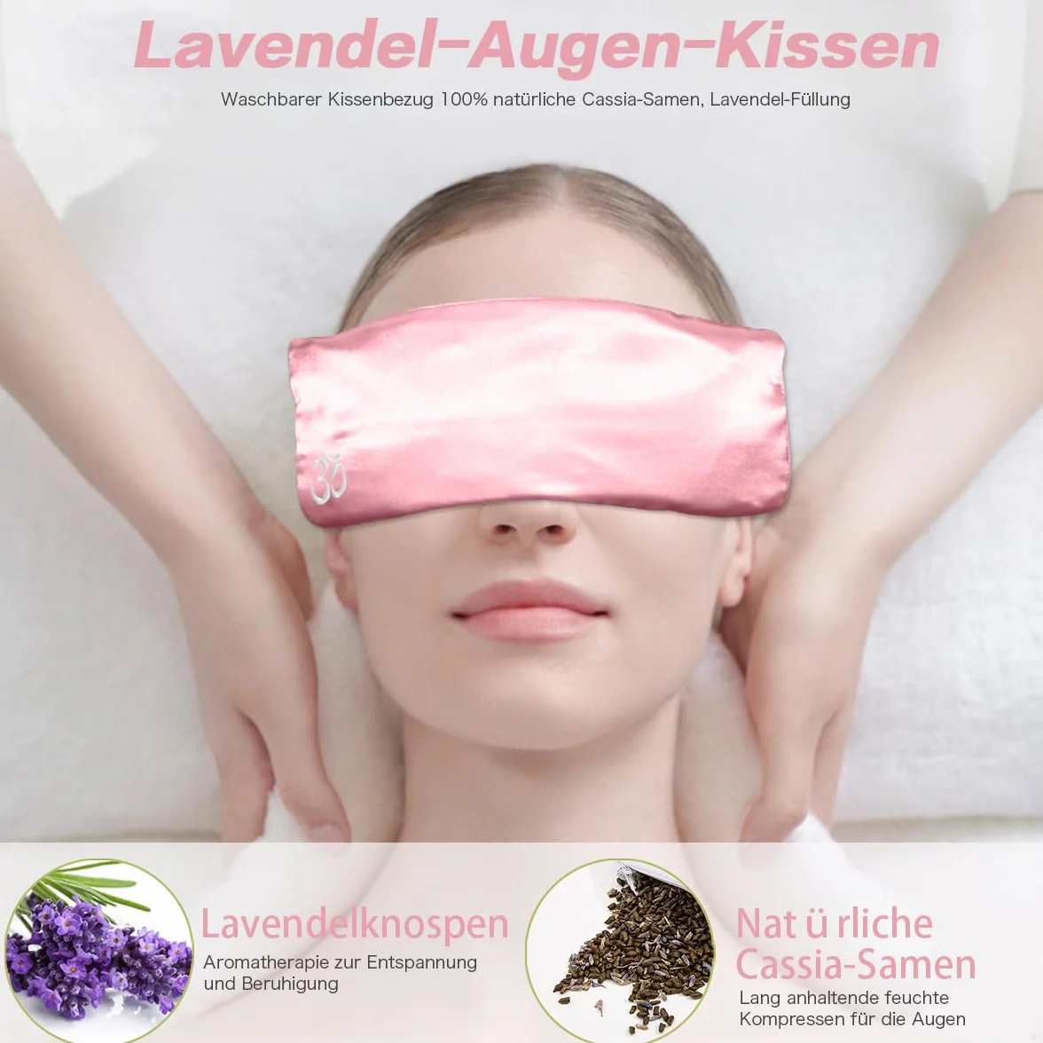 Masque lesté pour les yeux en soie de luxe avec lavande pour relaxation, yoga et méditation, rose