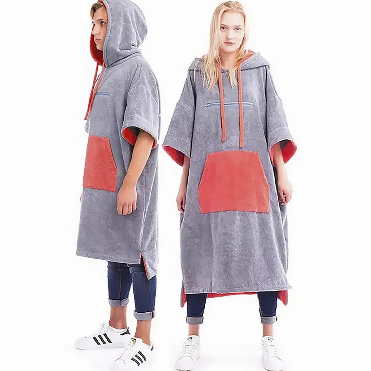 Changement de Robe Poncho de Plage, Natation, Surf, for Adulte, épais, Peignoir à Capuche, for Le Sport en Plein air, Serviette Bain, Cape plongée(Blue Gray)