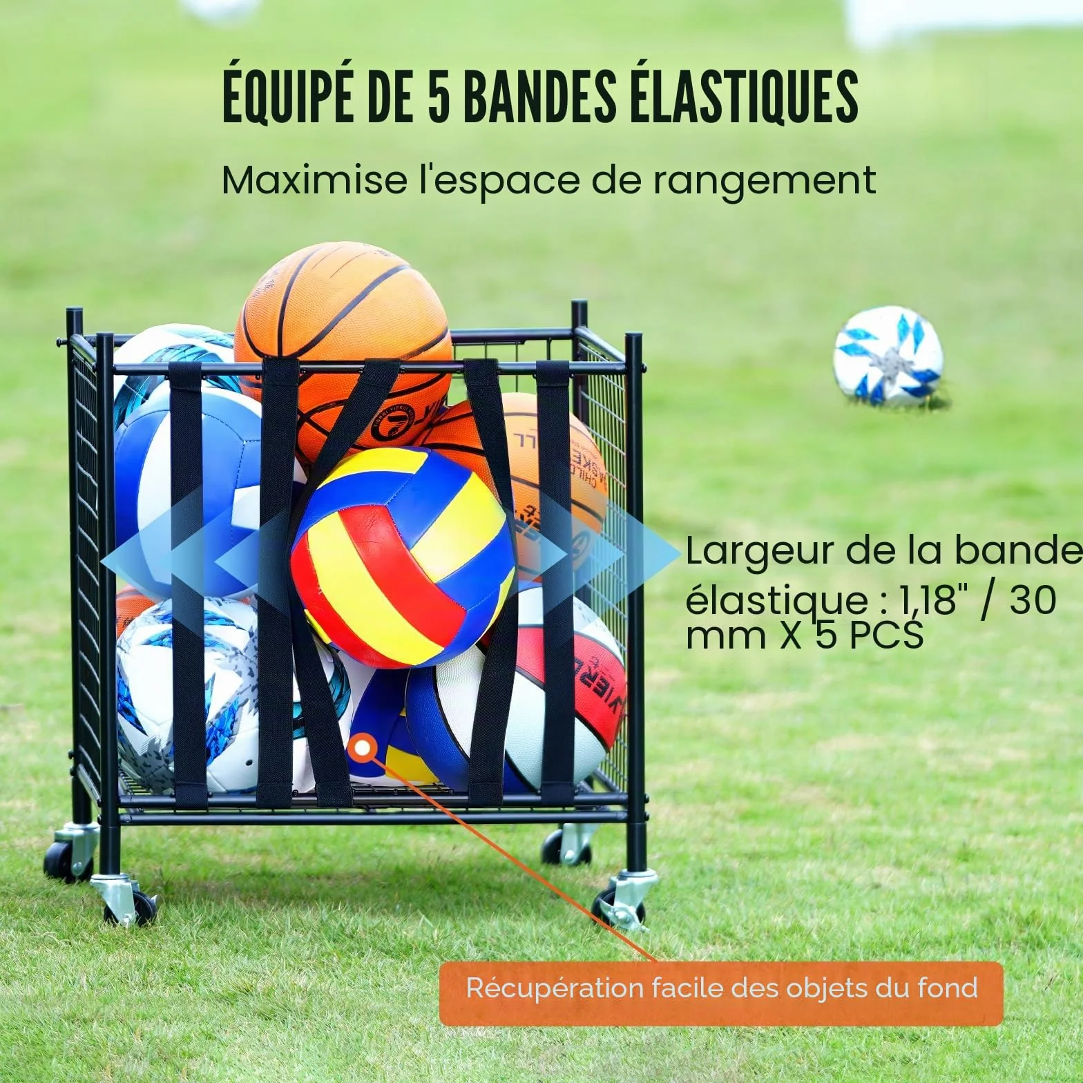 VEVOR Chariot de Rangement à Roulettes pour Ballons de Sport, Cage de Basket-Ball Verrouillable