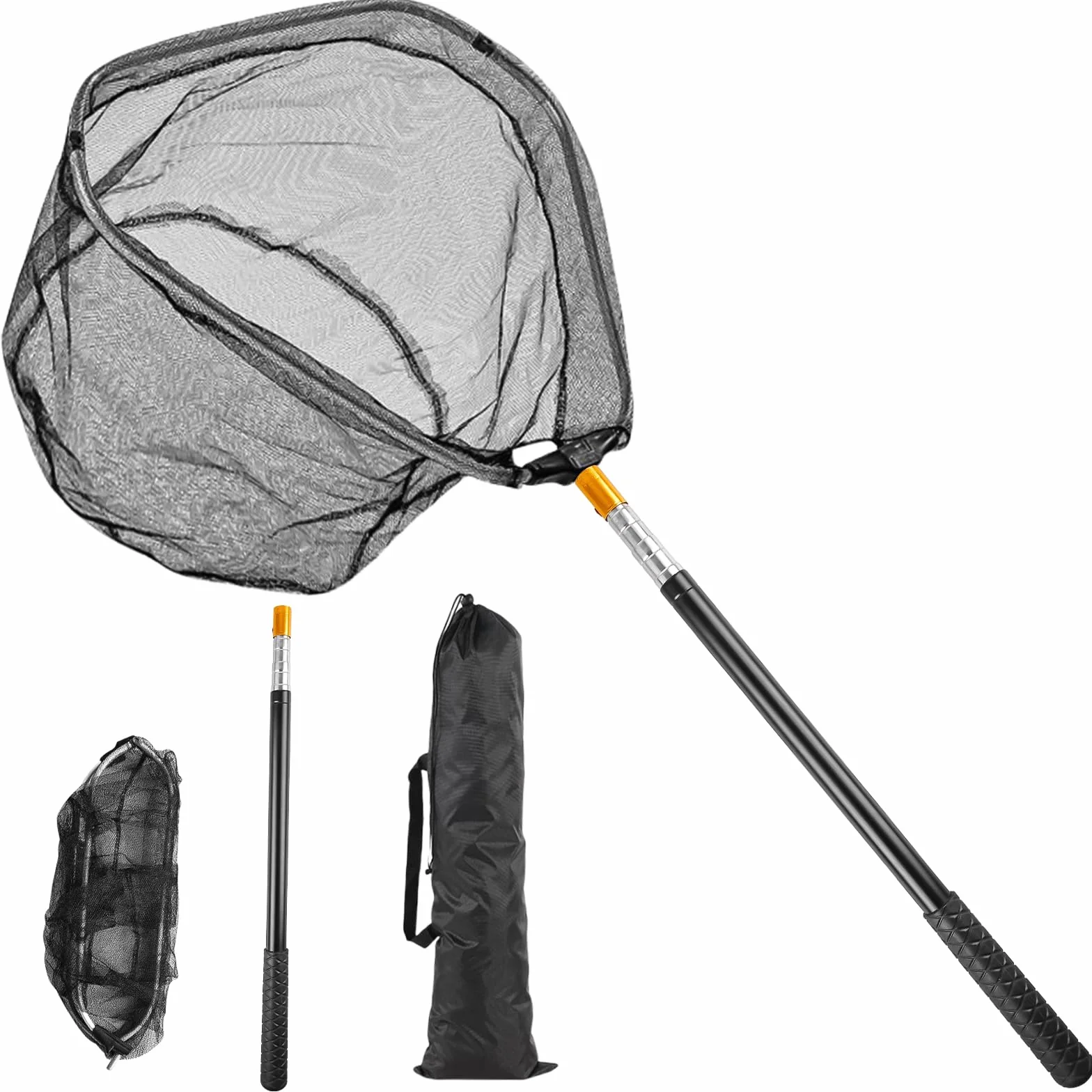 Épuisette de pêche télescopique pliable 130 cm avec sac de rangement