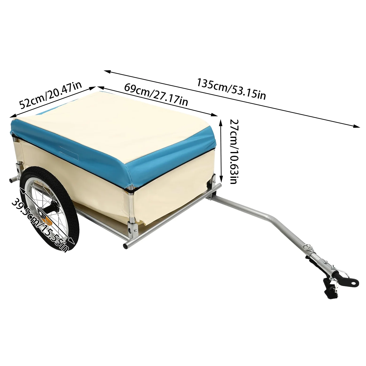 Remorque de charge de vélo pliable en aluminium multifonction 52 × 69 × 27 cm, remorque de vélo avec capacité de charge de 50 kg