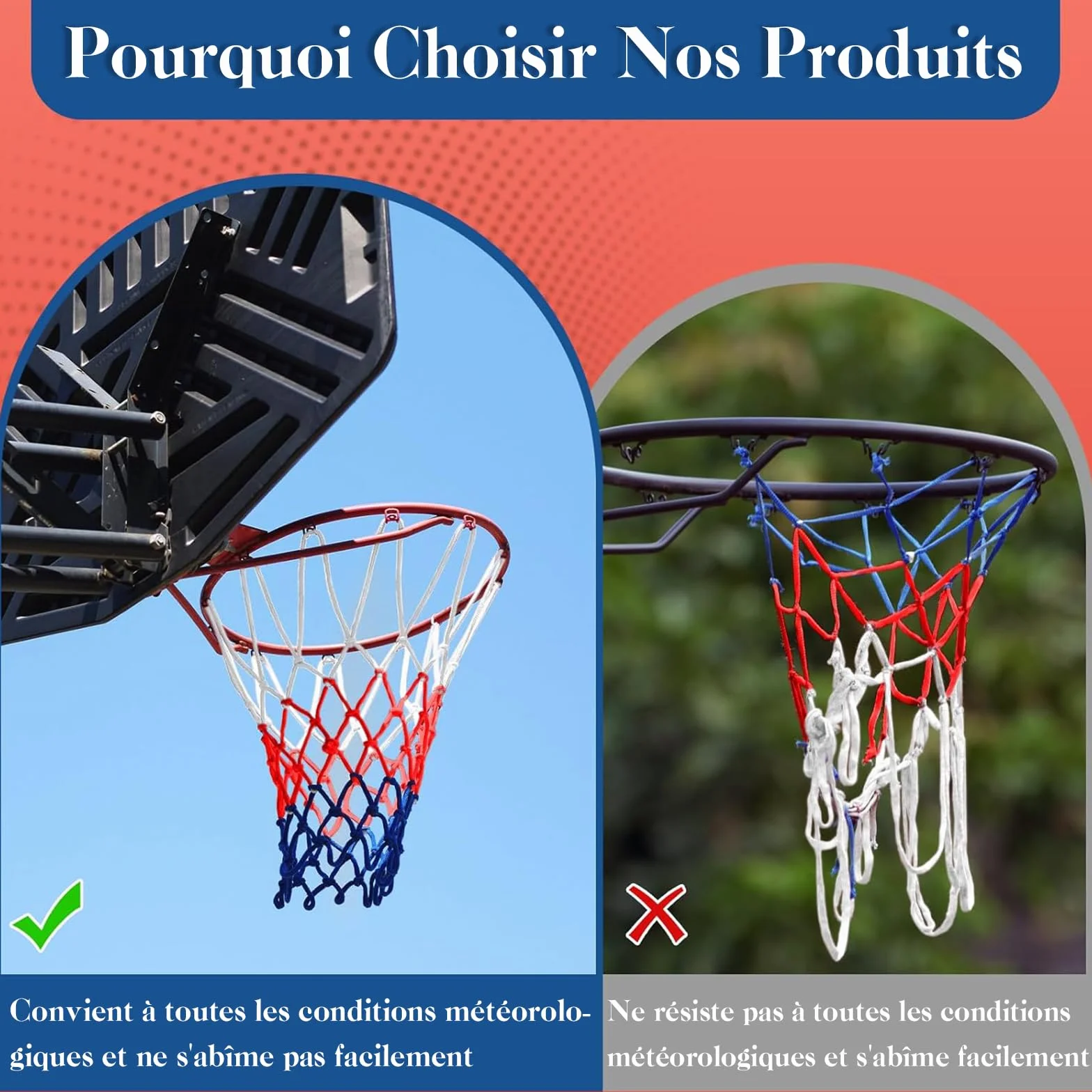 KASURE Filets de Basketball 5 pièces 12 Boucles Nylon résistant intérieur extérieur