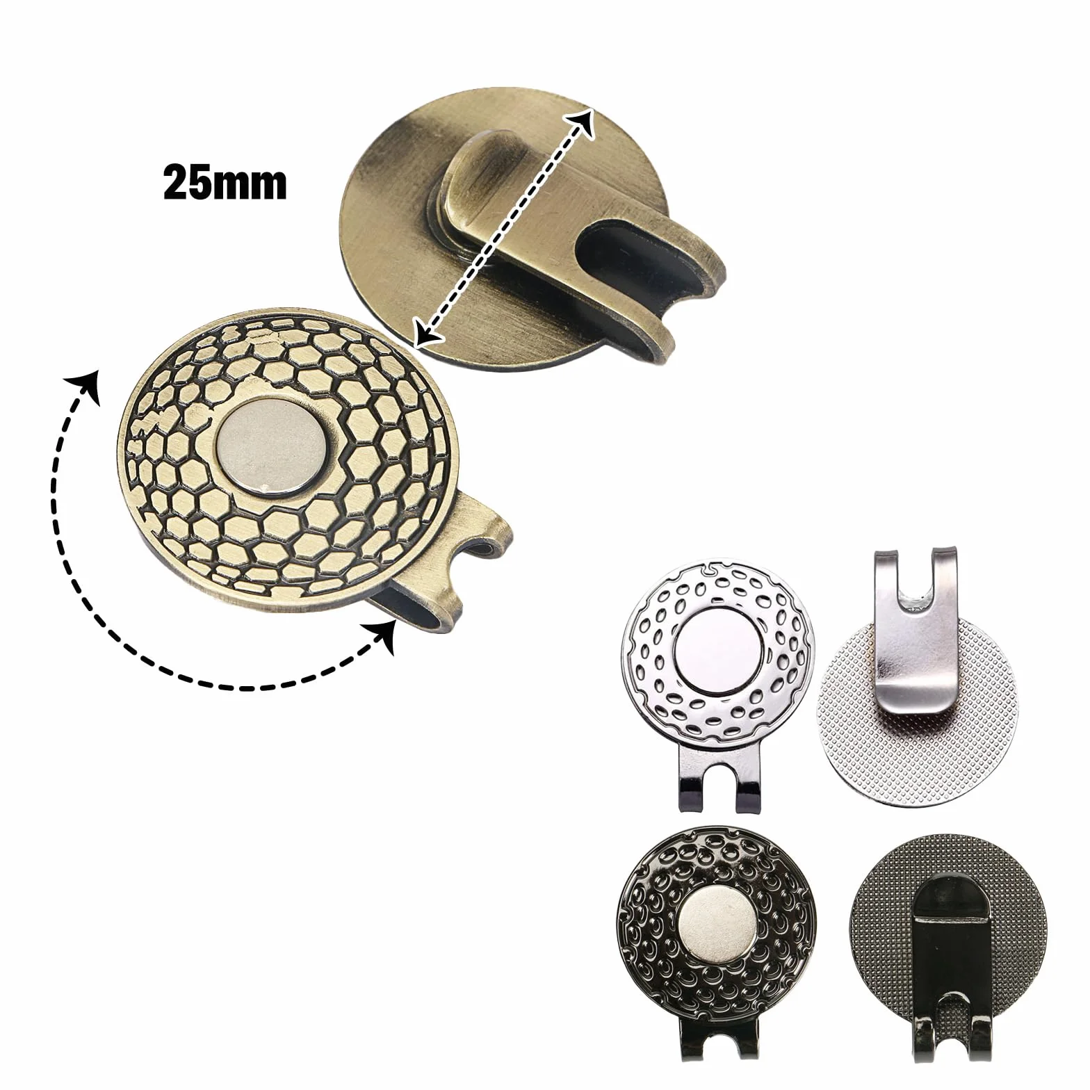 Clip magnétique de marqueur de Balle de Golf,3 pièces, Clip pour Chapeau de Golf, Aide à l'entraînement, Accessoires en Alliage de Zinc, Argent, Bronze, Noir