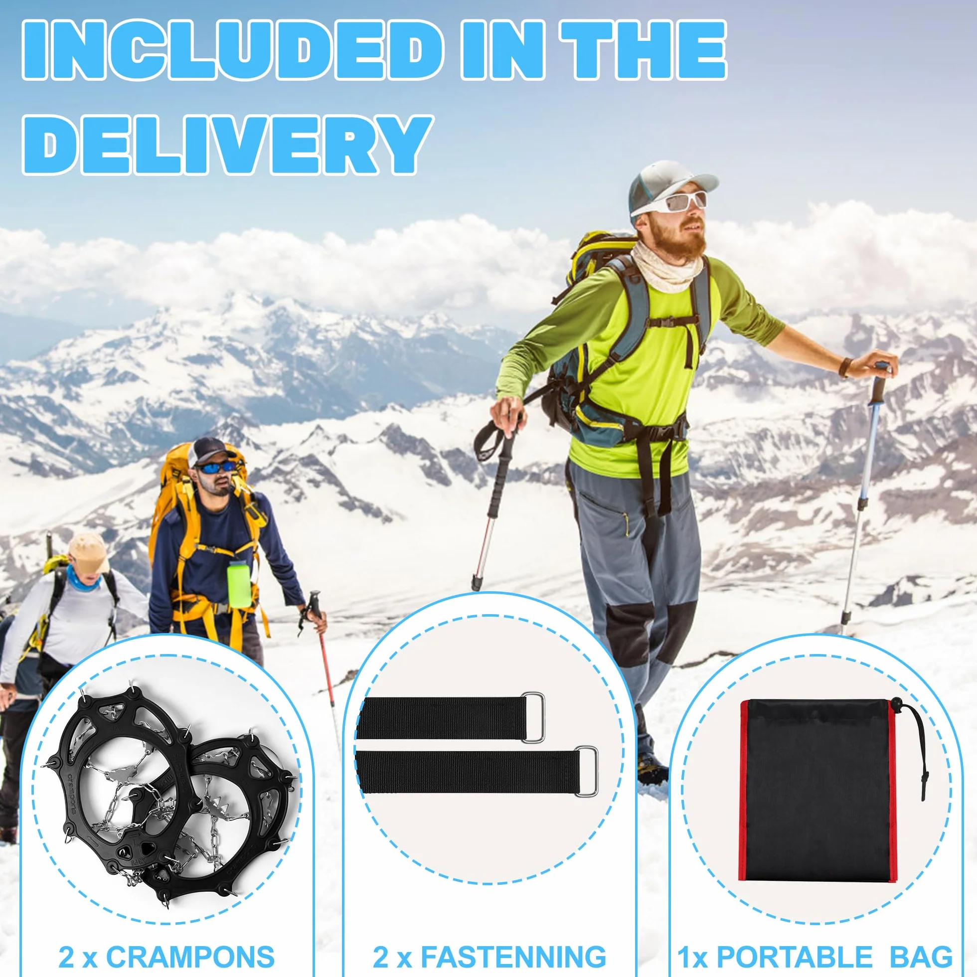 Crampons Antidérapent 24 Dents Acier Inoxydable pour Alpinisme Randonnée Escalade sur Neige Glace