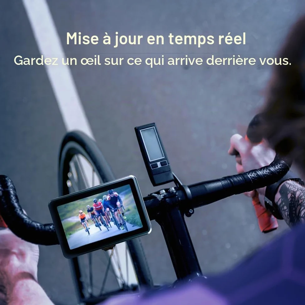 FEISIKE Rétroviseur de guidon de vélo, caméra de recul avec fonction de vision nocturne HD de 10,9 cm, grand angle de vue de 145°, support rotatif réglable, compatible avec vélo, montagne, vélo de