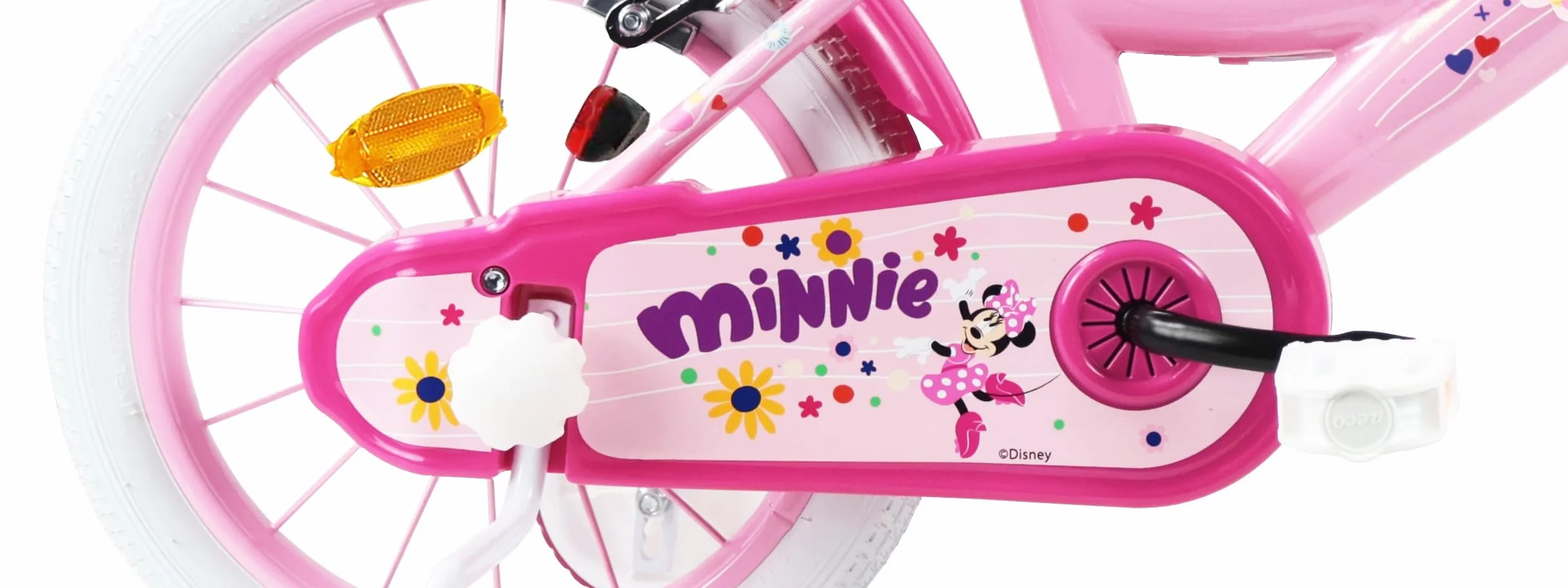 Vélo 14'' Fille Minnie Disney - 2 Freins Caliper - Pneus Gonflables - Panier Avant - Porte-poupée - Garde-Boue - Stabilisateurs, Rose