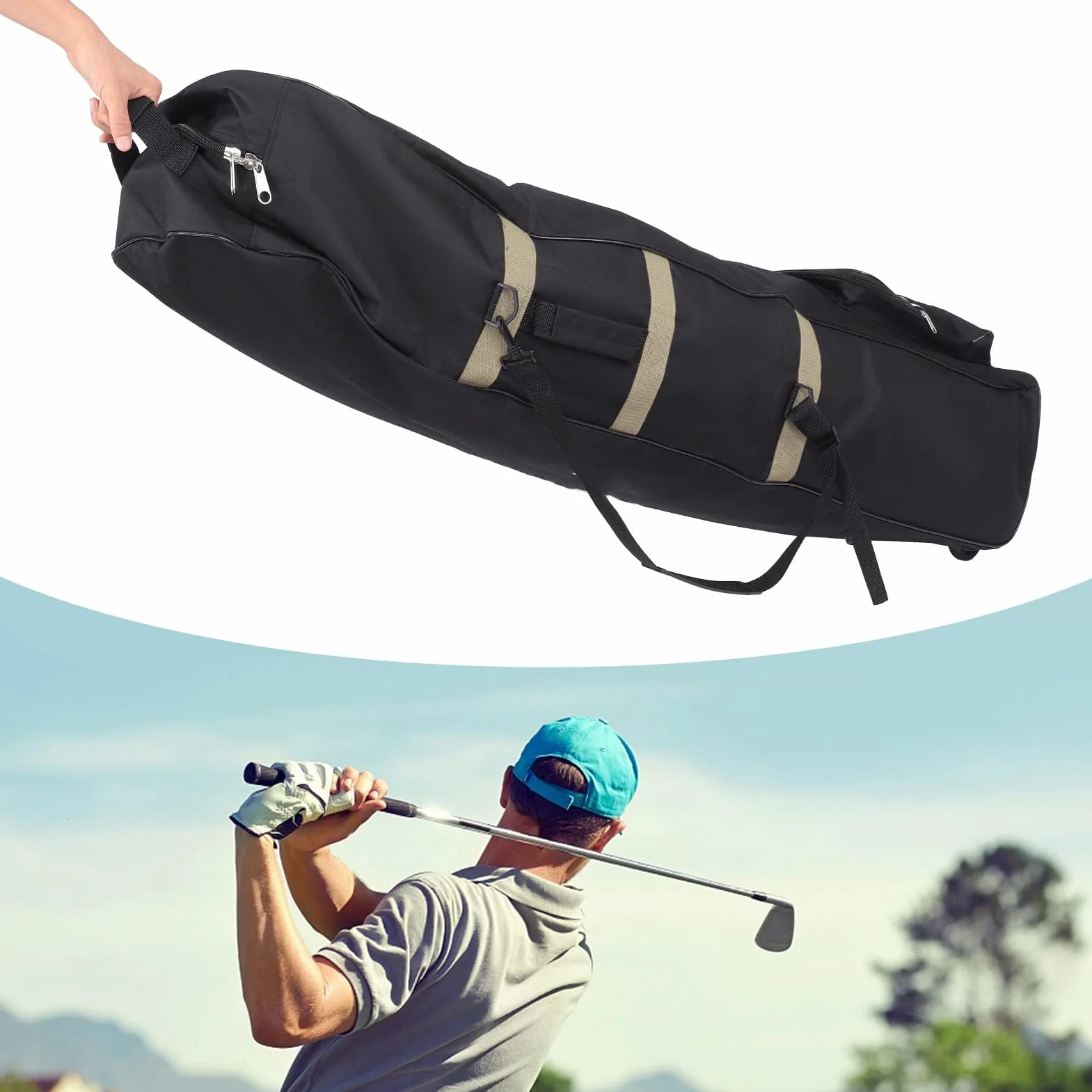 Sac de Voyage de Golf Pliable 600D avec Roues Étui de Club Or