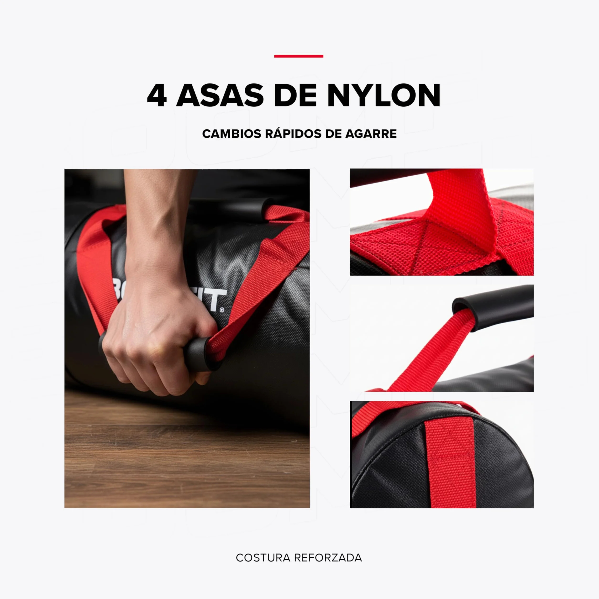 BOOMFIT Sac Lesté 5-30kg Sandbag 4 Poignées Sable Stable Force Fonctionnelle Core HIIT WOD Fitness Home Gym