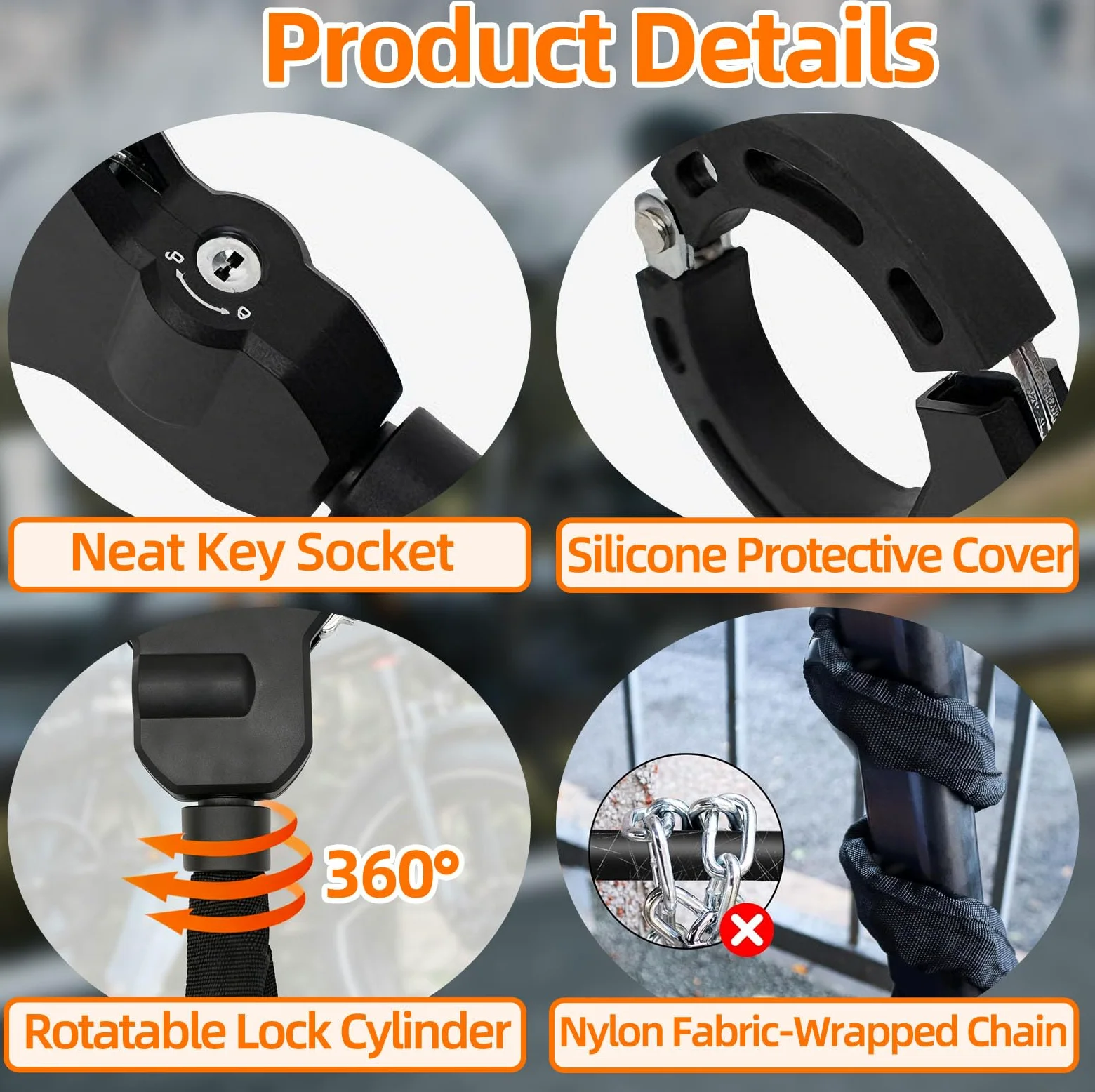 Antivol Trottinette Electrique avec 3 Clés, Cadenas Velo Sécurité 90 cm, Chaînes Scooters Robuste 8 mm, Verrouillage Menotte pour Poussettes, Scooter, Vélos, Motos, Portail, Clôture