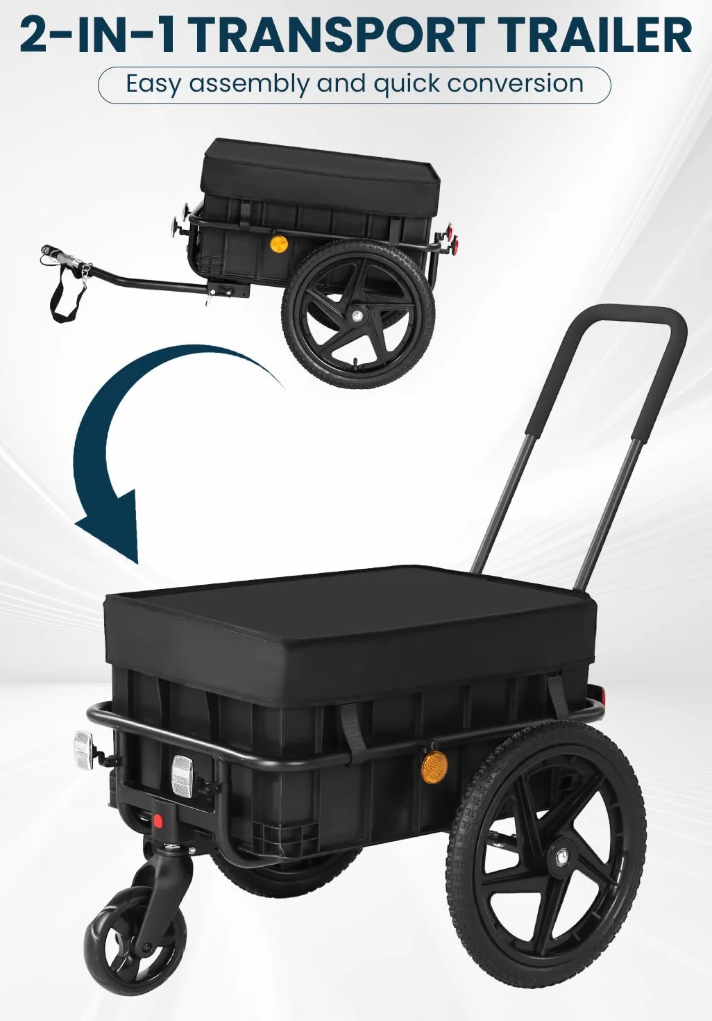 Remorque de vélo 2 en 1 avec barre coulissante, cadre fer robuste, pneus 40 cm, charge 40 kg