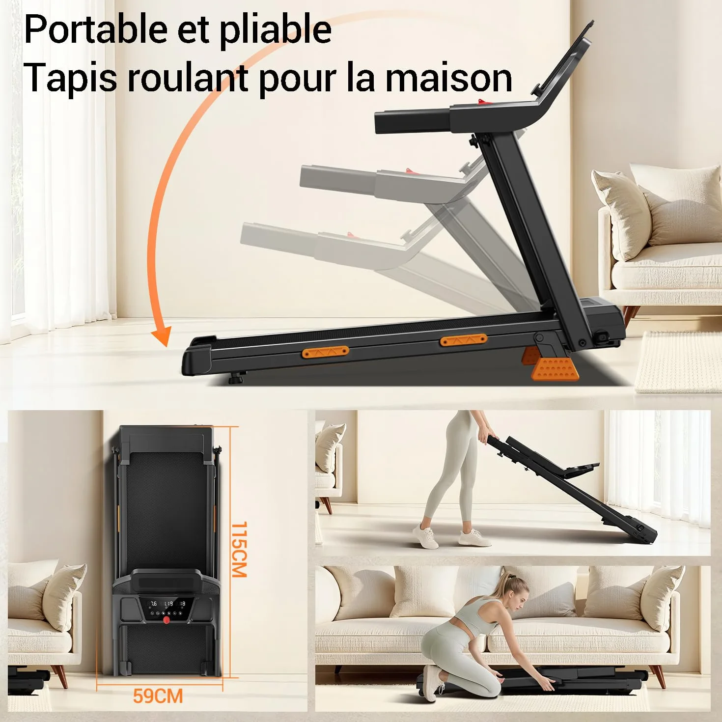 LONTEK Tapis de Course Pliable Inclinable 15%, 12KM/H, Moteur 3,0 CV, Charge 136KG